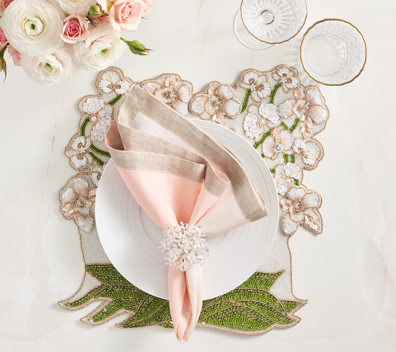 Elegant Orchid Placemats Set of 2 - Waterproof & Non-Slip Dining Table Mats for Home Decor, Kitchen, and Party Settings