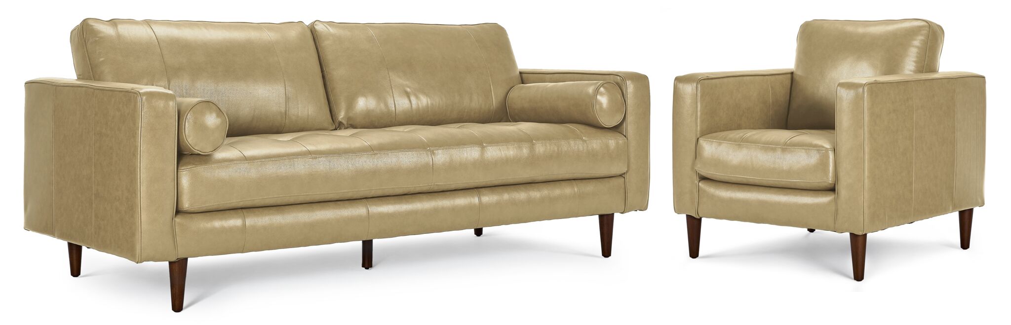 Bari Genuine Leather Sofa and Chair Set in Stone Color - Modern Living Room Furniture for Home & Office Comfort