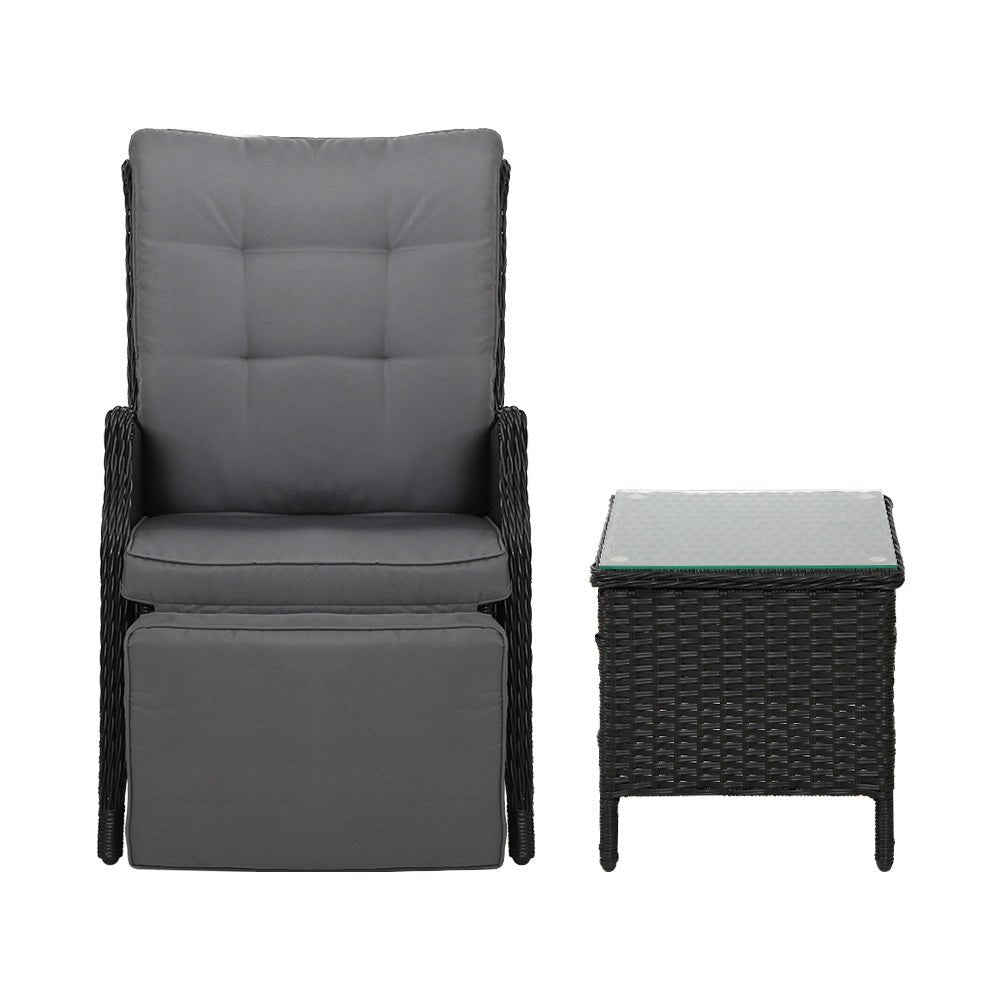 Elara Outdoor Recliner Patio Chairs with Side Table - Adjustable Lounge Chair for Backyard, Poolside & Garden Relaxation - Weather-Resistant Black Furniture Set