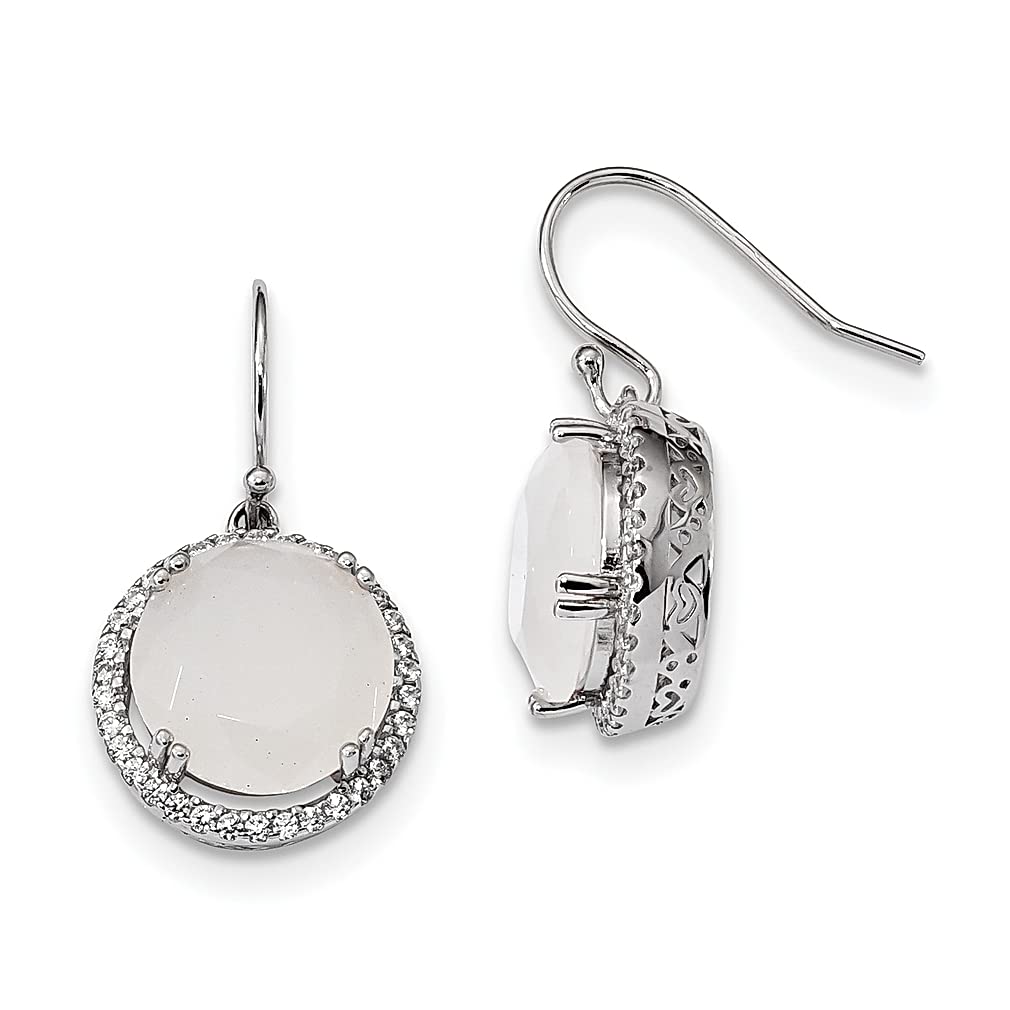 925 Sterling Silver Cubic Zirconia & Milky White Glass Drop Dangle Earrings for Women - Elegant Fine Jewelry Gift for Her - Perfect for Weddings, Parties & Special Occasions