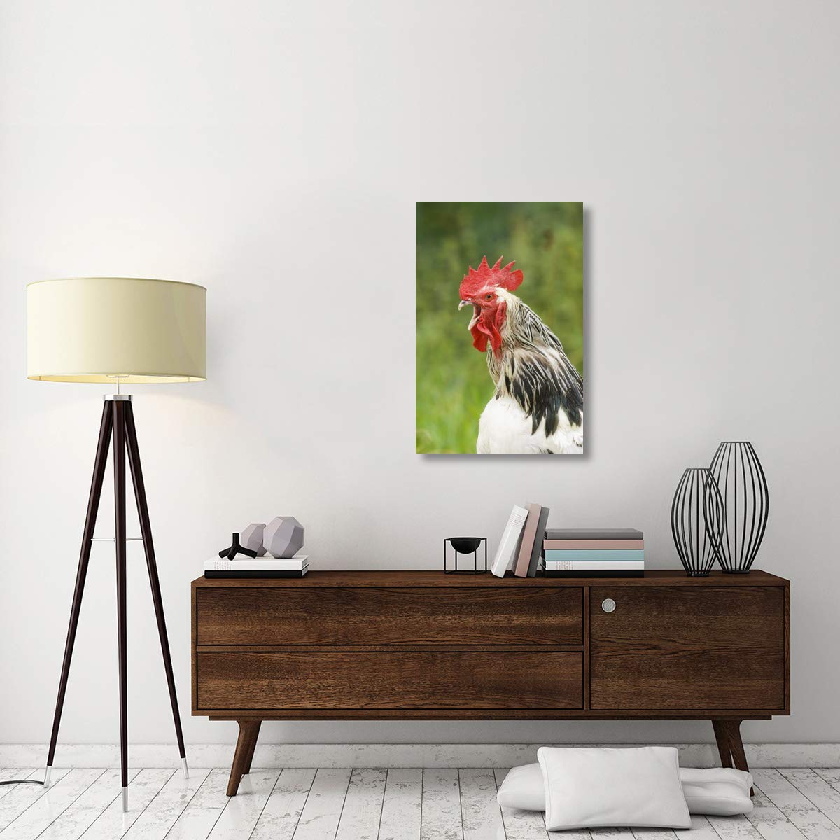 Light Sussex Cockerel Canvas Art - 24x36 Inch Close-Up Portrait of Domestic Chicken Head & Neck - England Farmhouse Decor, Country Kitchen Wall Art, Rustic Home Office Decor