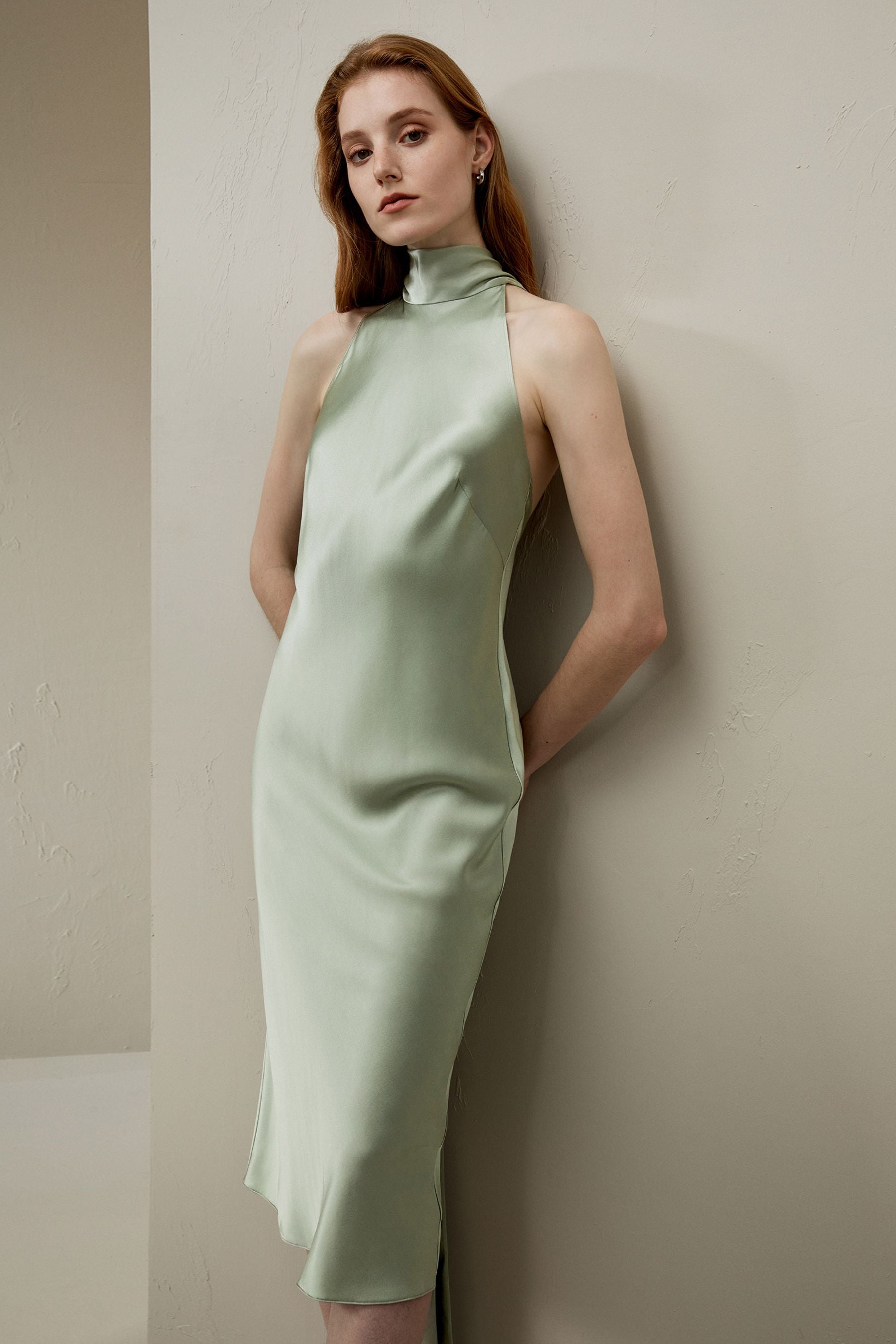 Elegant Halter Neck Open Back Silk Dress for Women - Perfect for Evening Parties, Weddings & Special Occasions