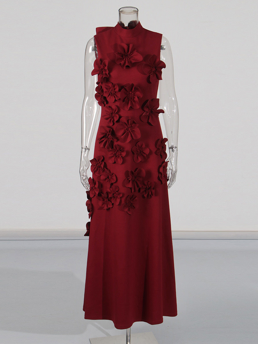 ANNONA Red Floral Embroidered Maxi Dress - Elegant Summer Beach Wedding Party Dress for Women