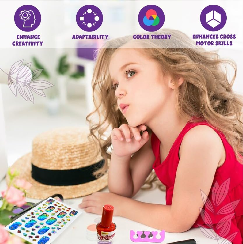 ToyMagic Mini Nail Art Salon Kit - 12 Colors Nail Polish, 2 Nail Sticker Sheets, 4 Cotton Swabs, Nail Separator, Fake Nails & Glue | Complete DIY Manicure Set for Kids & Teens | Perfect Birthday Gift for Girls Age 8-12 | Home Spa & Party Activity Kit | Made in India