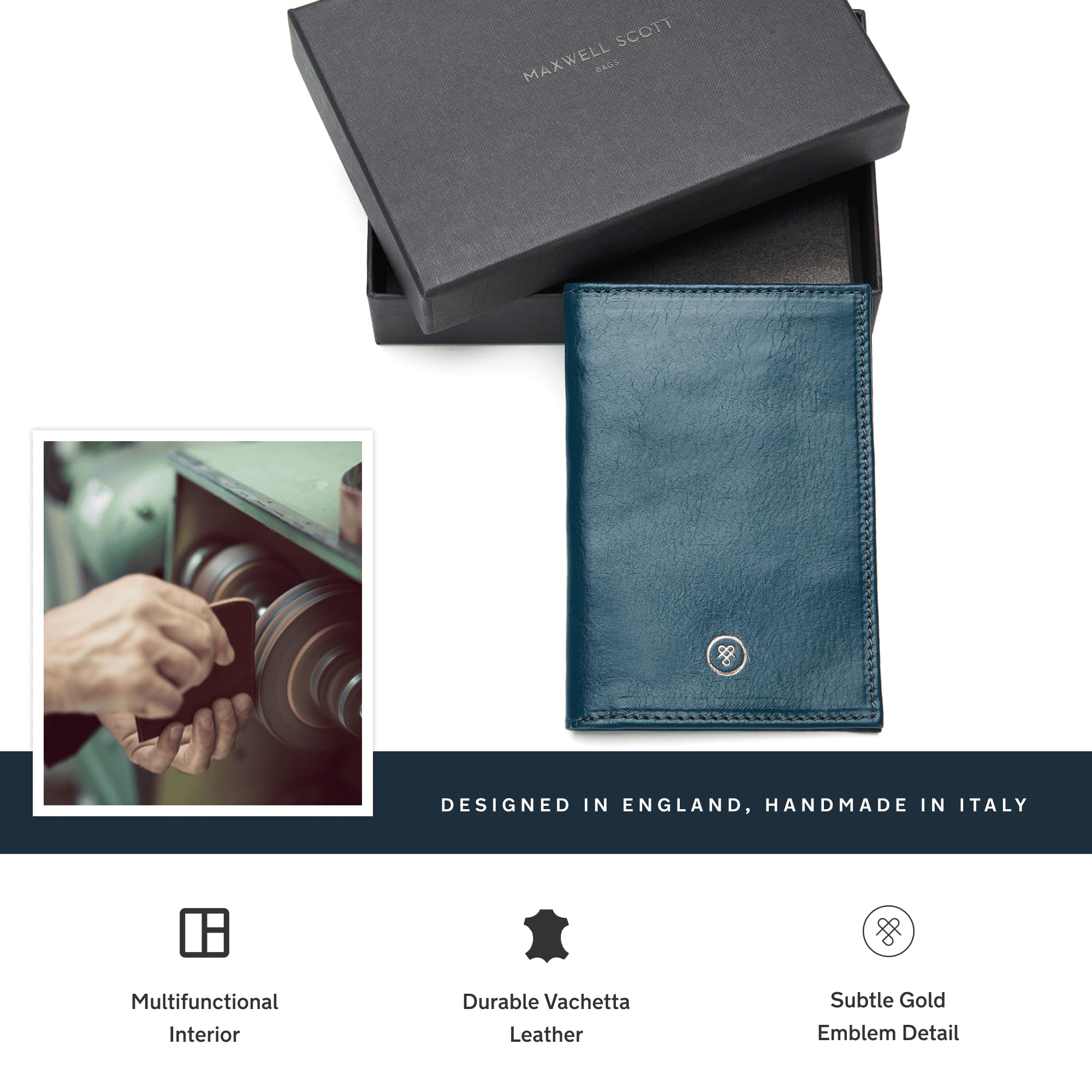 Maxwell Scott Personalized Luxury Leather Passport Holder - The Prato in Petrol Blue | RFID Blocking Travel Wallet for Men & Women | Perfect for Business Trips & Vacation Travel Accessories