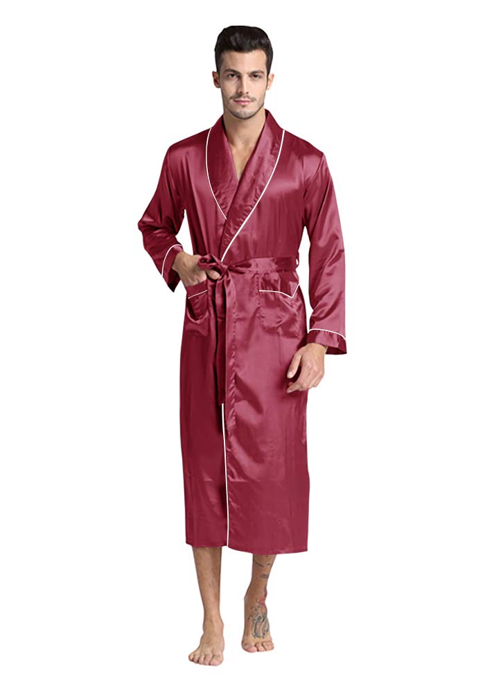 Men's Silky Satin Robe - Luxurious Soft Kimono Style Bathrobe for Spa, Lounge & Sleep - Lightweight Comfortable Housecoat for Relaxation at Home