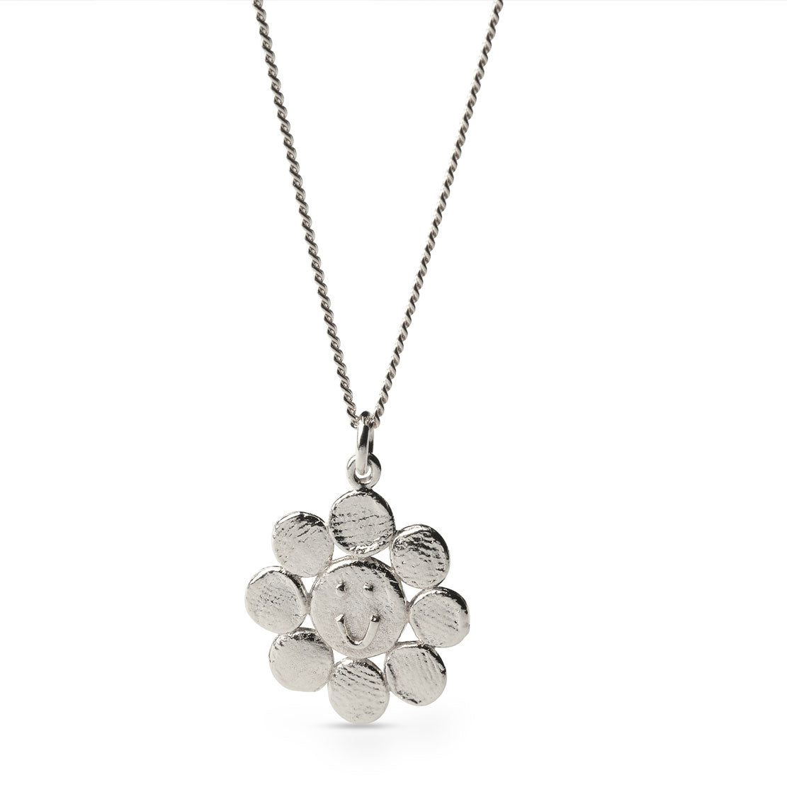 Elegant Silver Happy Flower Pendant Necklace 45cm - Perfect for Women's Daily Wear, Gift Giving & Special Occasions