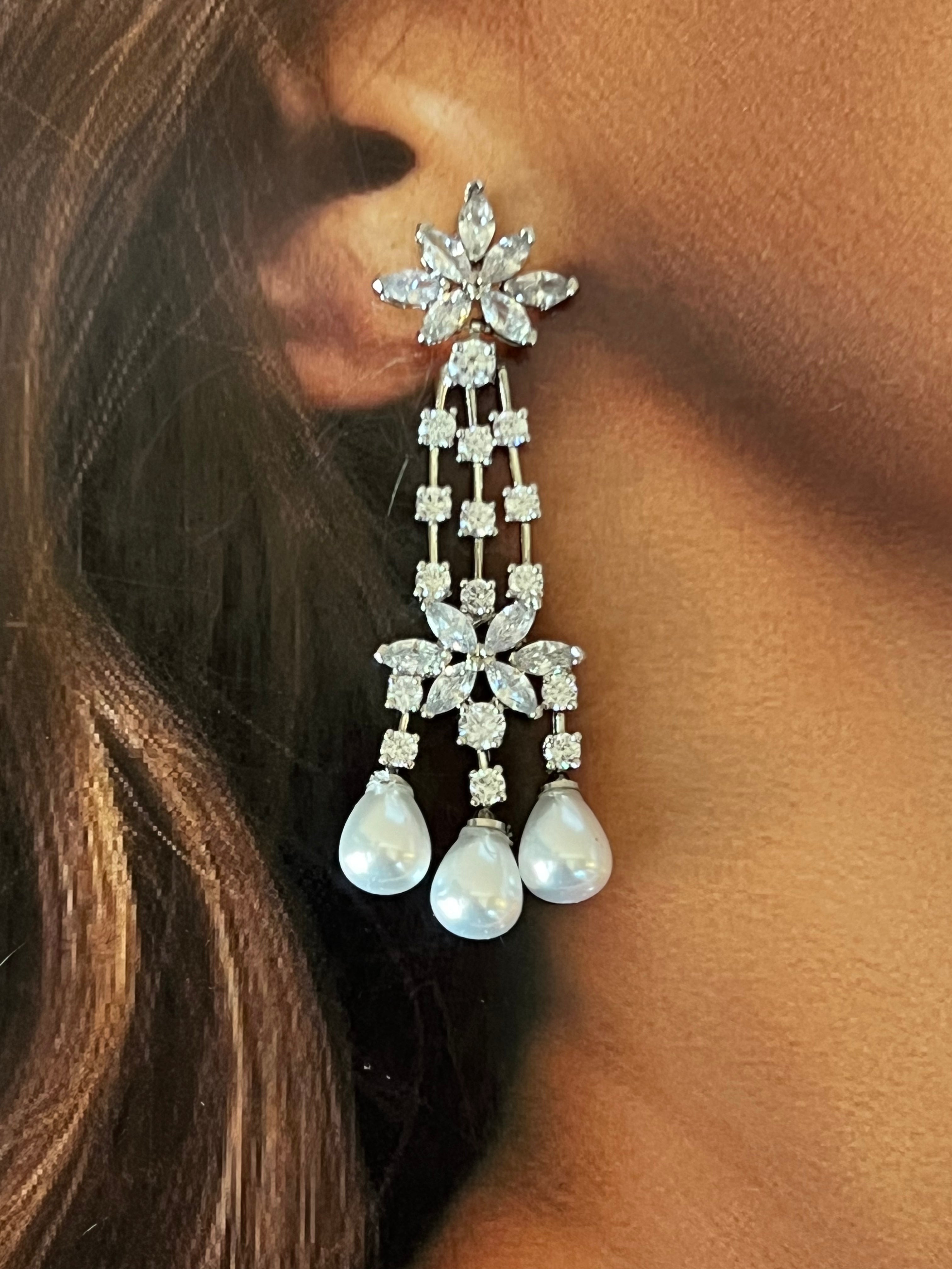 Swarovski Crystal Pearl Statement Earrings for Women – Elegant Dangle Drop Earrings for Parties, Weddings & Special Occasions