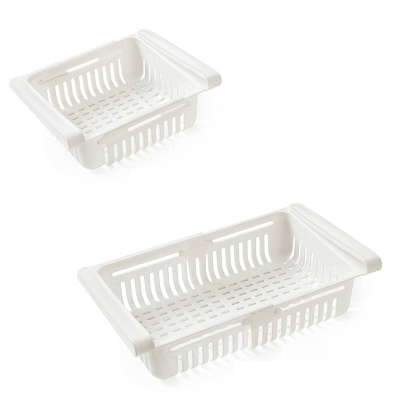 Adjustable Stretchable Refrigerator Organizer Drawer - Pull-Out Storage Basket for Fridge Organization - Large White Refrigerator Shelf Divider - Perfect for Fruits, Vegetables & Beverage Storage