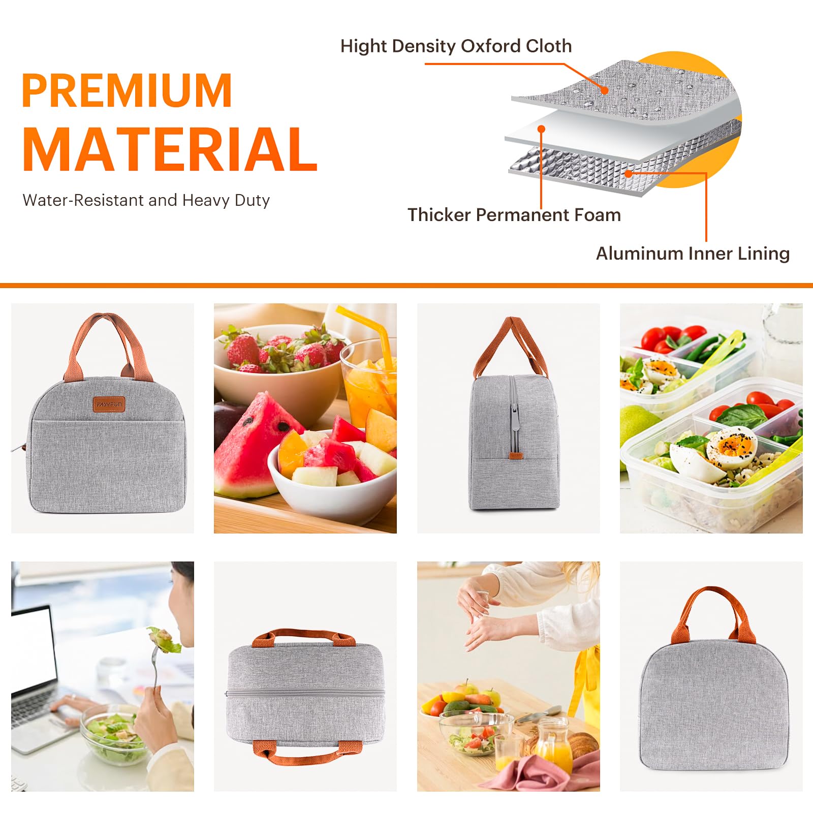 **Insulated Lunch Bag for Adults - Leakproof Cooler Lunch Box for Work, Travel & Outdoor - High Capacity Reusable Lunch Tote for Men & Women (Grey) - Perfect for Office, Picnics & Commuting**