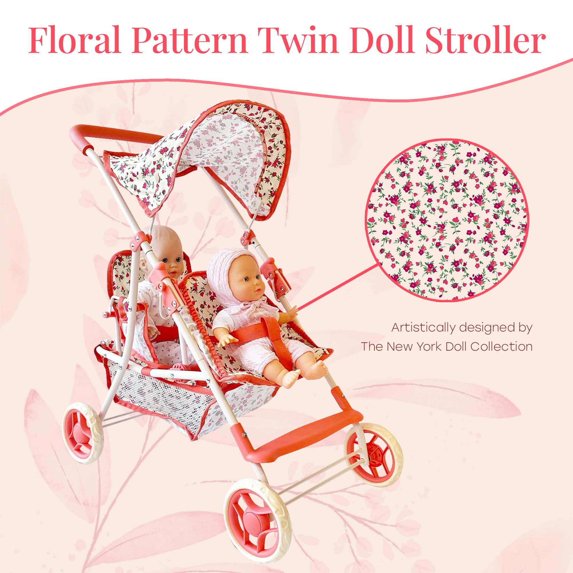 Double Doll Stroller for Toddlers & Kids - Twin Baby Doll Carriage for 4-8 Year Old Girls | 25