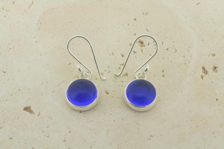 Blue Circle Sea Glass Earrings - Handmade Dangle Jewelry for Women - Perfect for Beach Weddings & Boho Fashion