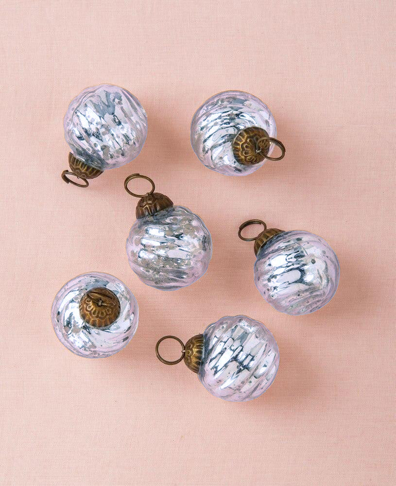 6 Pack Mini Mercury Glass Ball Ornaments - 1.5 Inch Silver Swirl Design Vintage Christmas Decor | Perfect for Holiday Tree Decorations, Party Favors, Home Decor & Gift Giving