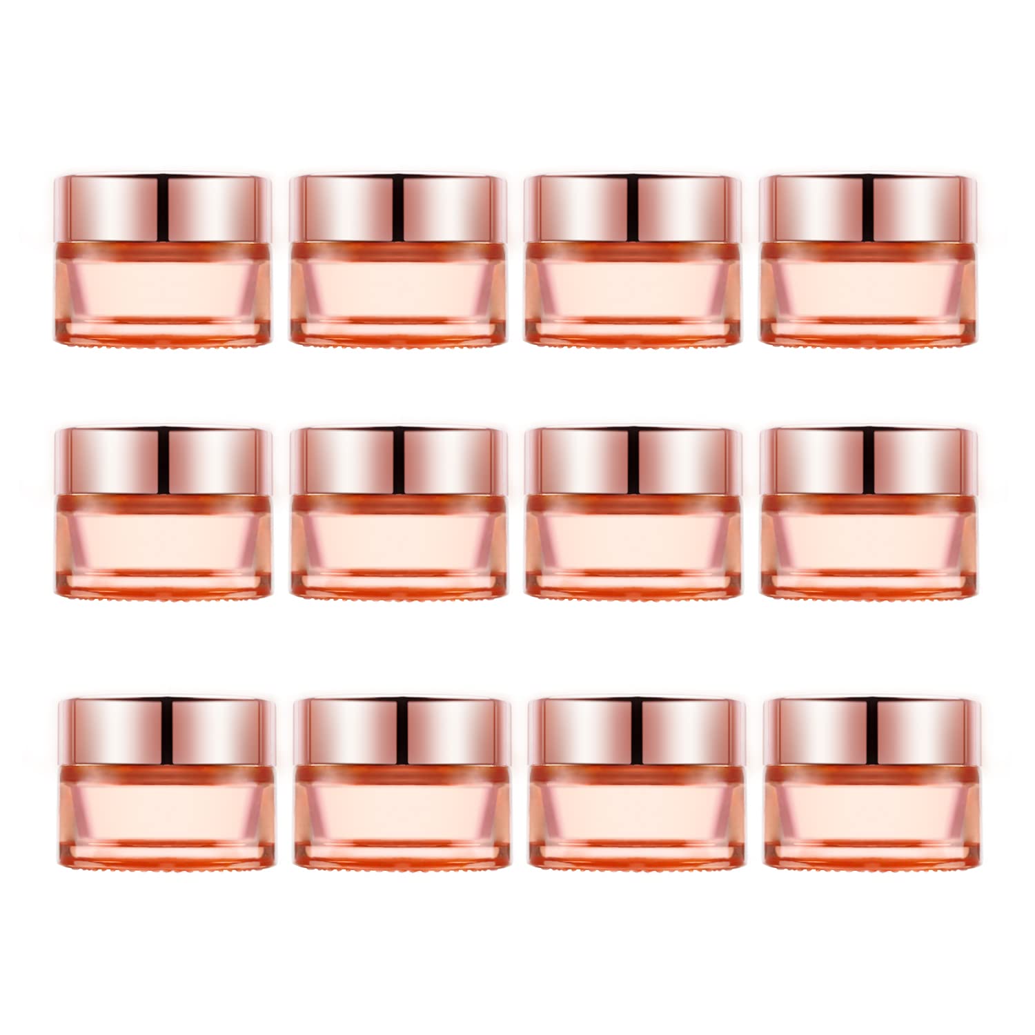12 Pack 0.5 oz Pink Glass Jars with Rose Gold Lids - Refillable Cosmetic Containers for Face Cream, Lotion, Moisturizer & Ointment | Sample Jars with Inner Liner | Perfect for DIY Skincare, Travel Size Products & Gift Packaging