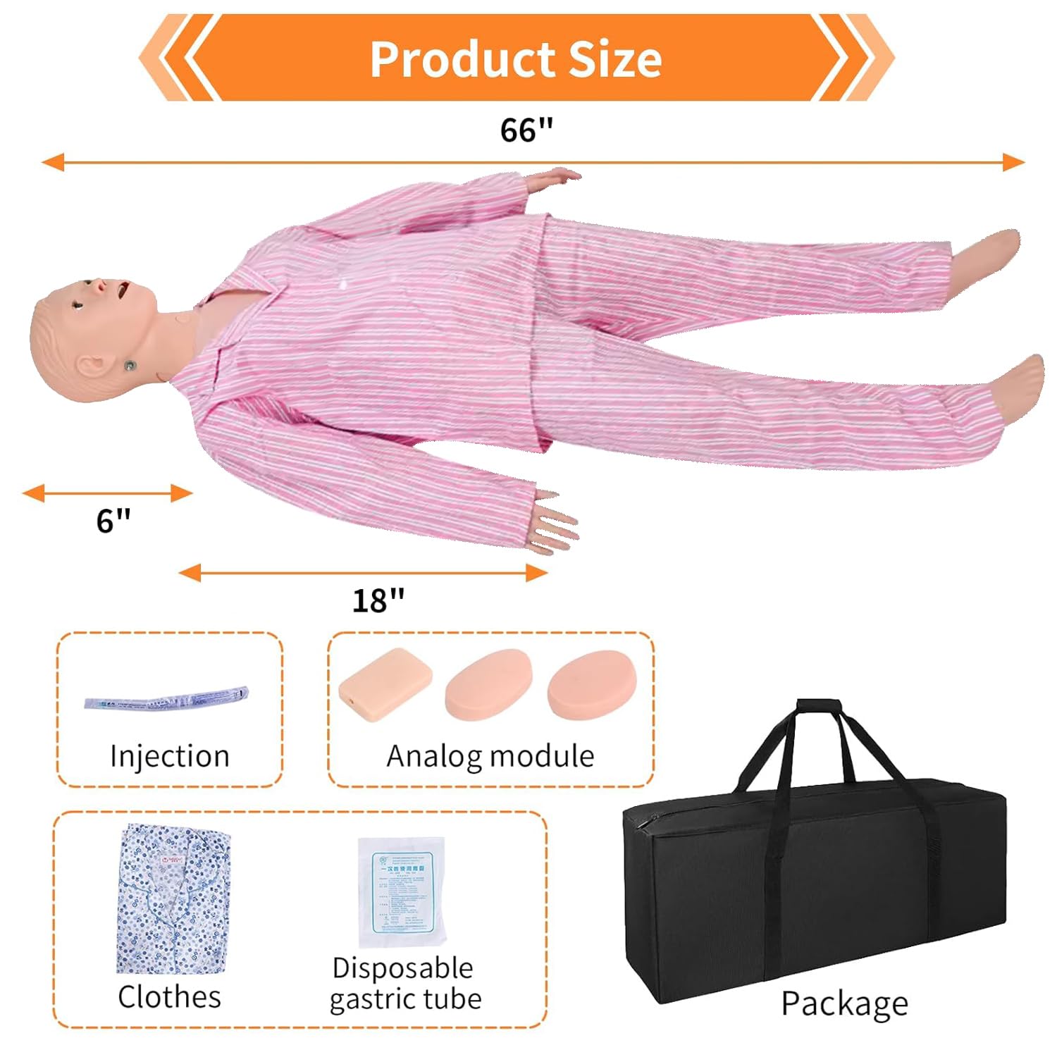 5.24ft Life-Size Medical Training Manikin - Multifunctional Patient Care Simulator with 3 Muscle Modules, Gown & Catheter for Nursing Education, EMT Practice & Clinical Skills Training
