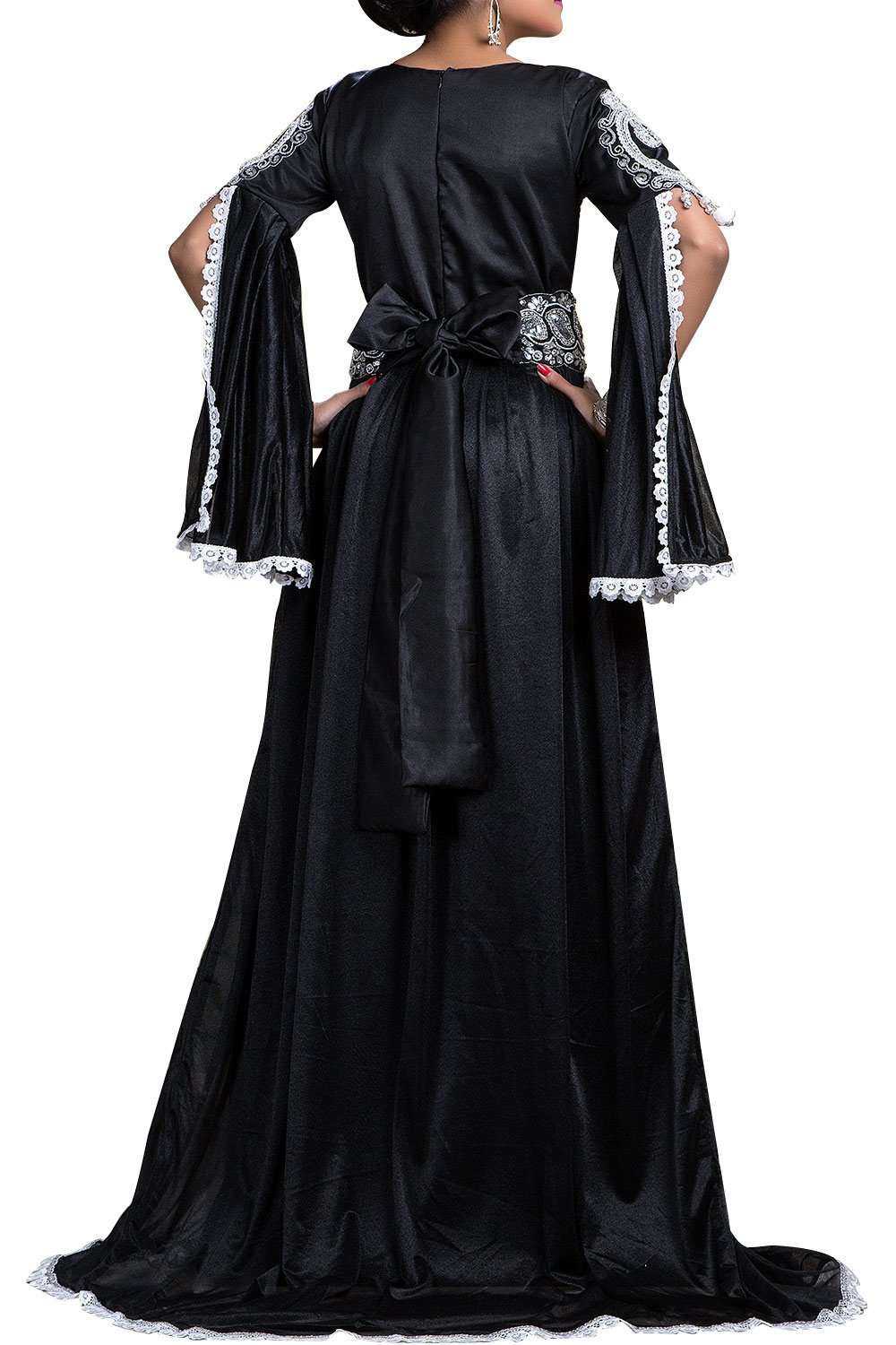Elegant Black Georgette Moroccan Kaftan for Brides - Perfect for Wedding Ceremonies, Bridal Showers & Special Occasions