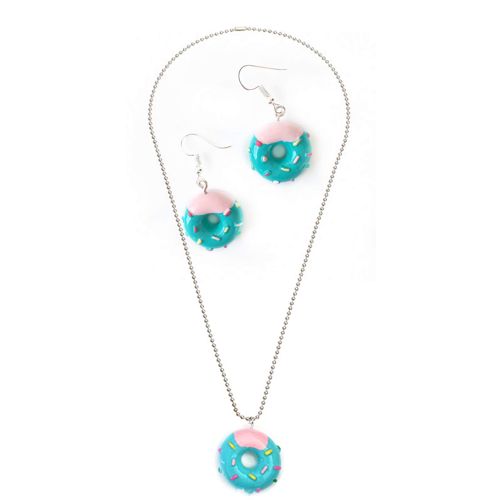 Colorful Donut Earrings and Necklace Set - Sweet Snack Jewelry for Women & Girls - Dangle Drop Earrings with Donut Pendant - Perfect for Casual Wear, Parties & Gifts