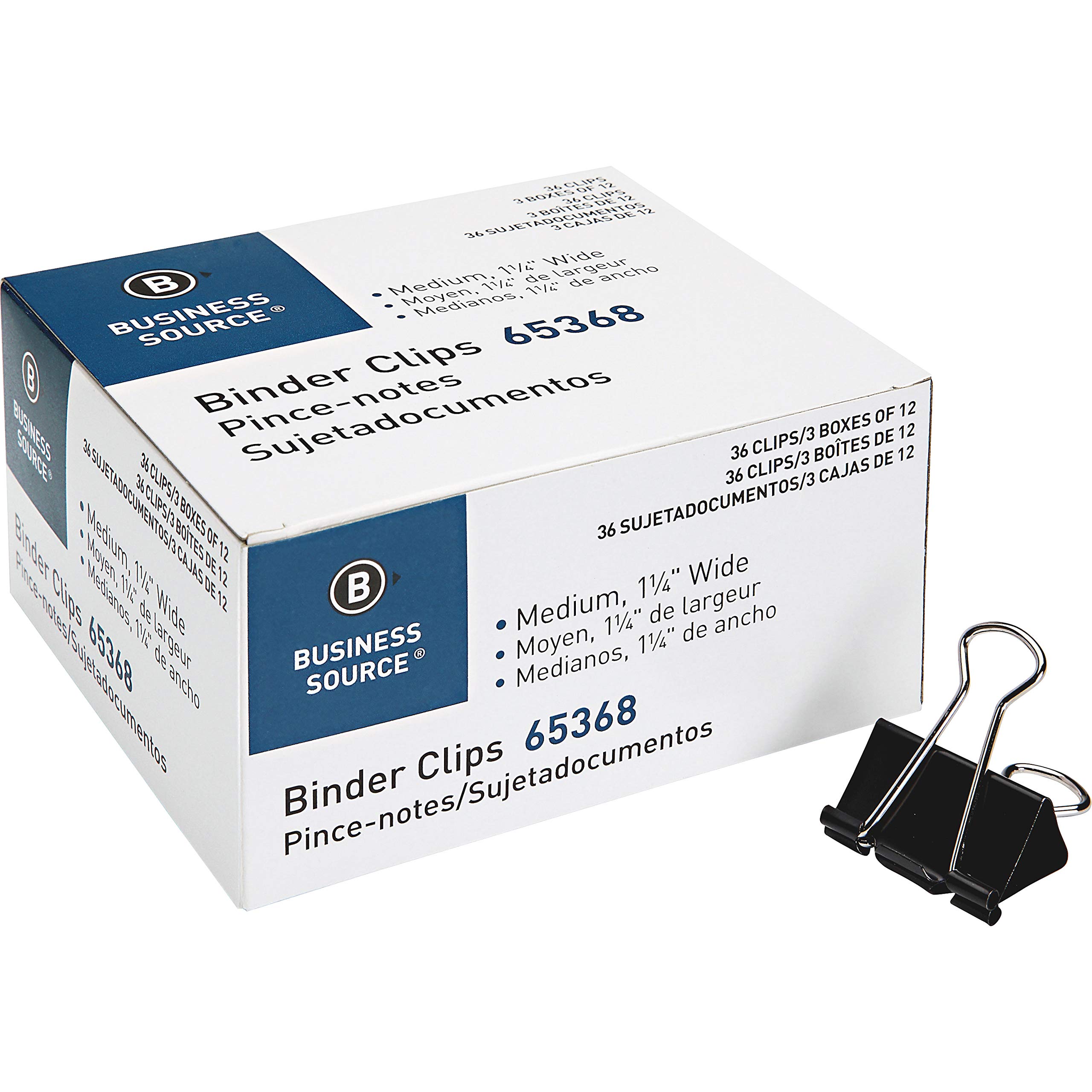 Business Source Medium 36-Count Binder Clips (65368) - Heavy Duty Office Supplies for Organizing Documents, Files, and Paperwork - Perfect for Home, Office, and School Use
