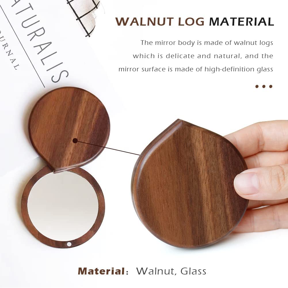 Portable Wooden Compact Mirror for Women - Small Travel Makeup Mirror with Case, Perfect for Purses, Handbags & On-the-Go Touch Ups | Ideal for Travel, Home & Office Use