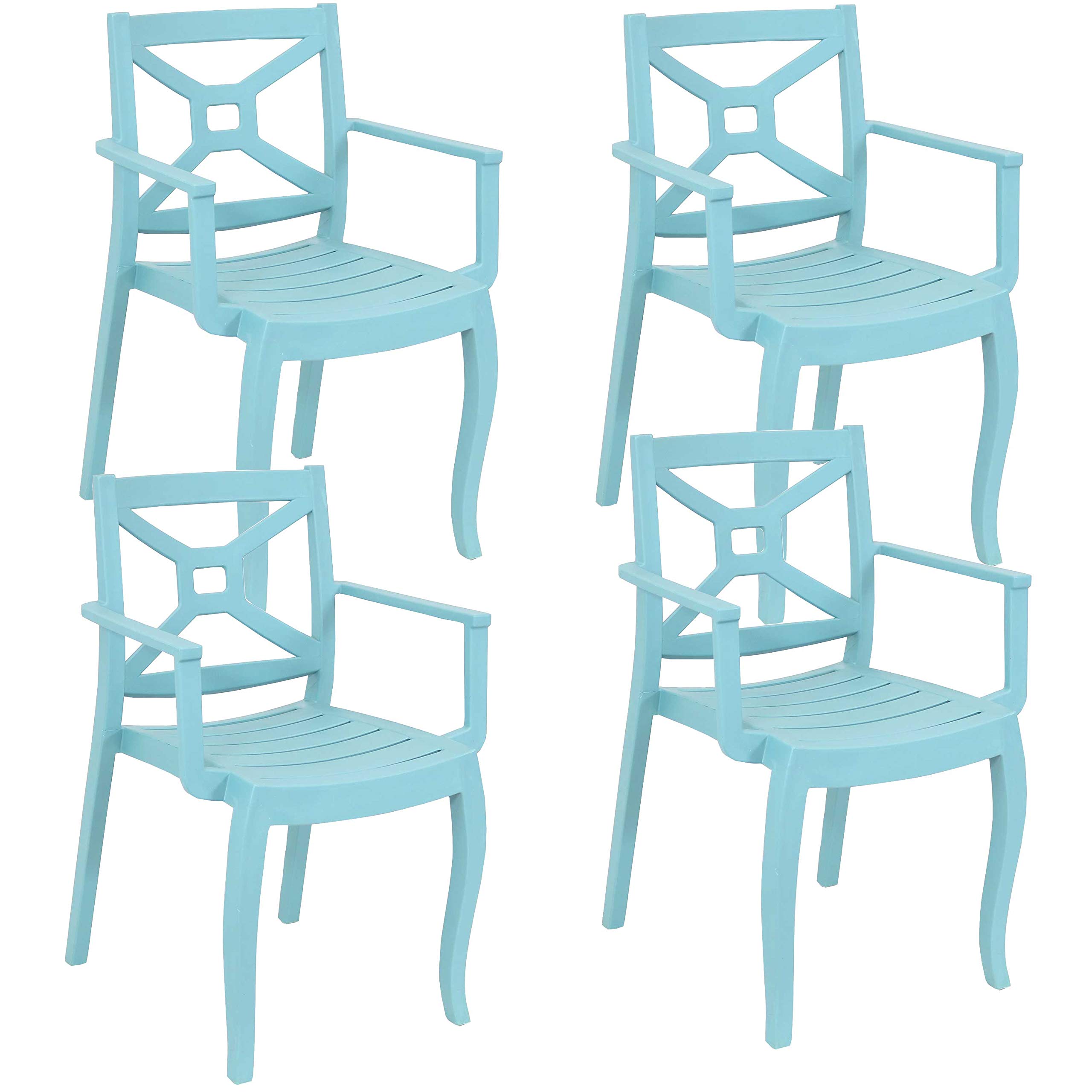 Sunnydaze Tristana 2-Piece Plastic Outdoor Patio Arm Chair Set - Stackable Garden, Deck, Balcony, Porch, Lawn & Backyard Furniture - Blue - Perfect for Relaxing, Lounging & Outdoor Entertaining