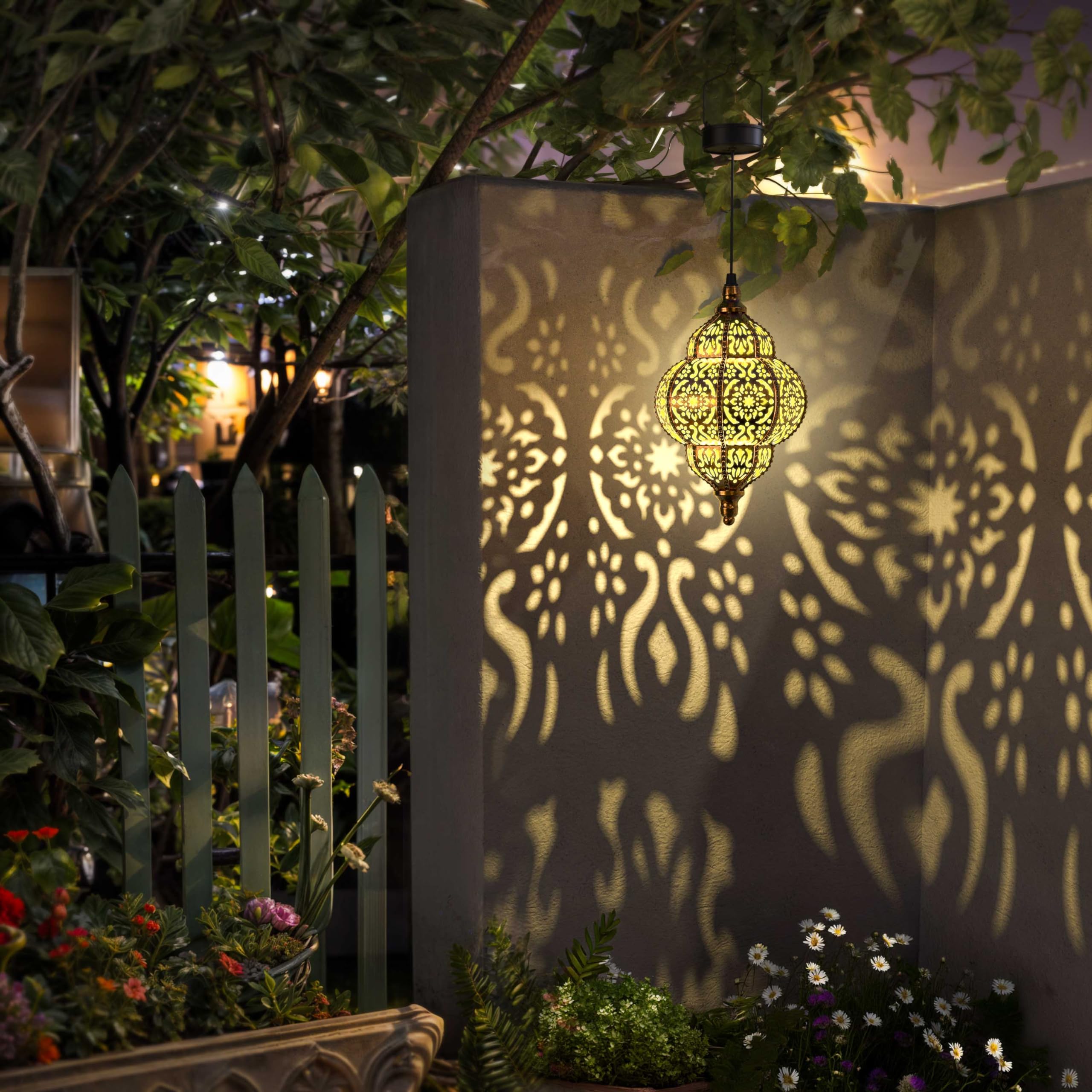 Hapjoy 2 Pack Bronze Hanging Solar Lights Outdoor - Waterproof Moroccan Solar Lanterns for Garden, Patio, Pathway, Yard & Backyard Decor - Weather-Resistant Plastic Decorative Lighting for Evening Ambience