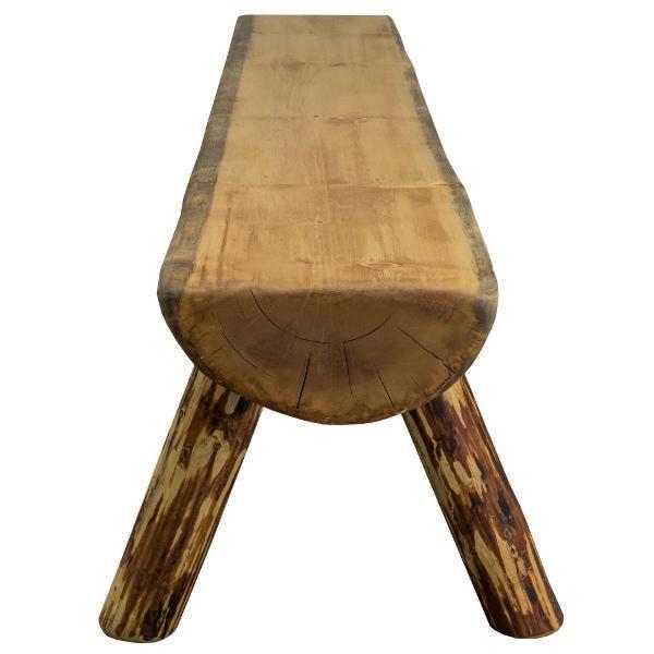 Glacier Country Half Log Plank Bench - Rustic Wooden Outdoor Bench for Garden, Patio, and Backyard - Perfect for Camping, Picnics, and Nature Relaxation