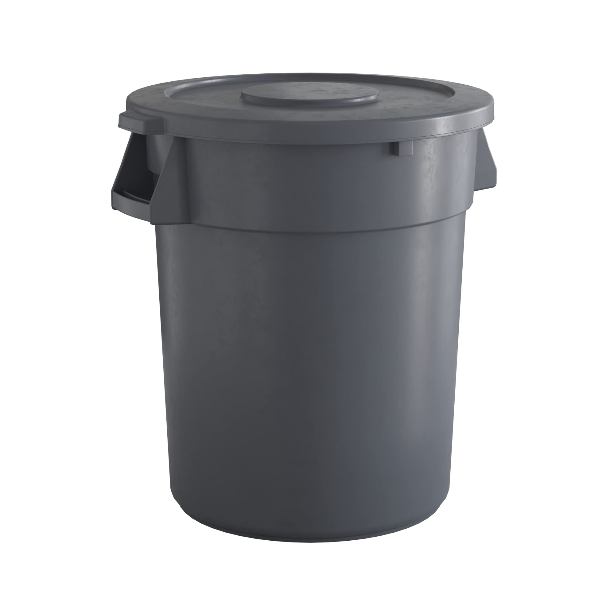 32 Gallon Gray Round Commercial Trash Can with Lid - Heavy Duty Waste Bin for Office, Restaurant, Kitchen & Outdoor Use