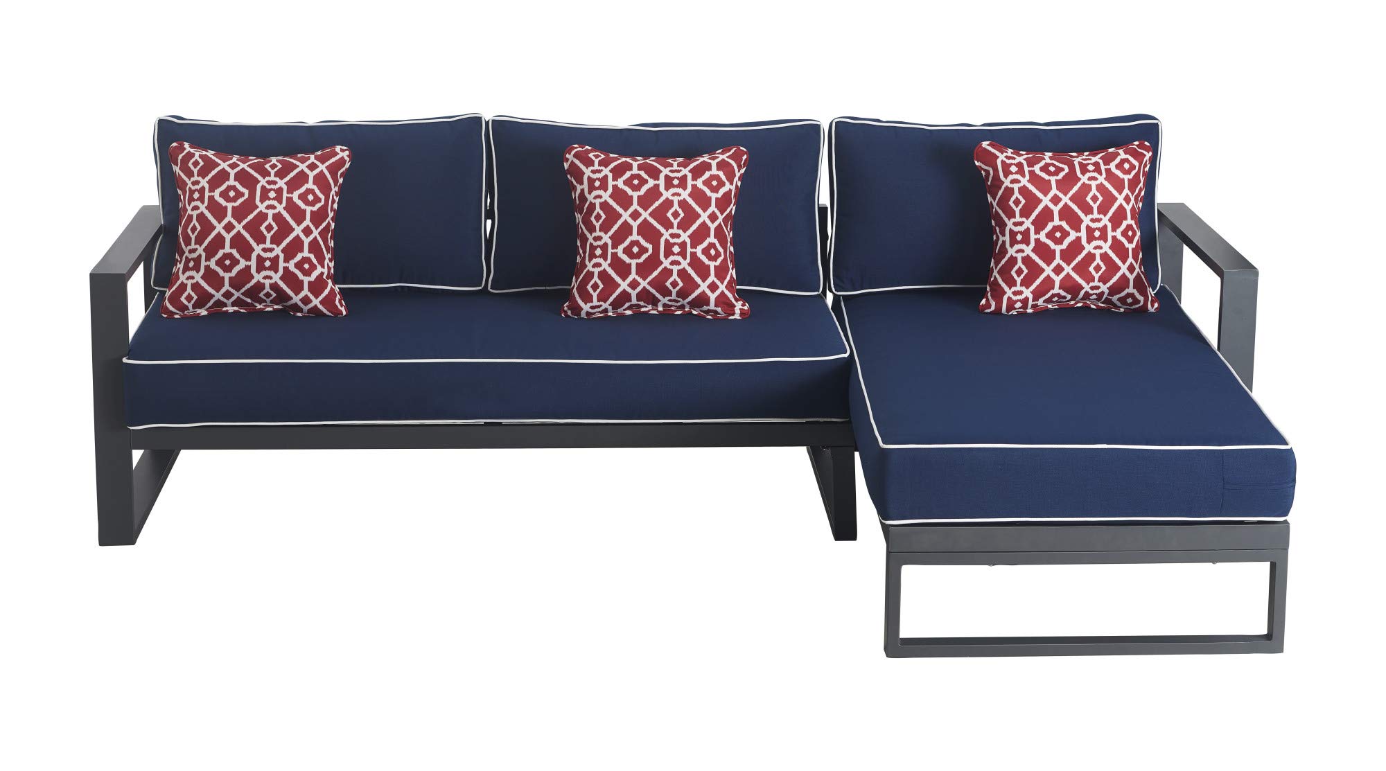 Tommy Hilfiger Monterey Modern Patio Outdoor Furniture Set - Weather-Resistant Metal Frame Sectional Sofa in Navy Blue & Dark Gray - Easy Assembly for Backyard, Garden, Poolside & Deck Relaxation