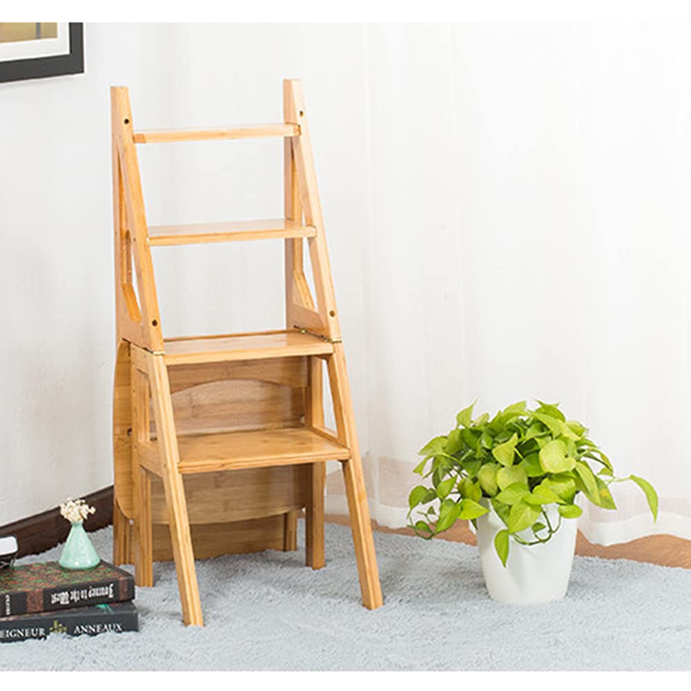XHALERY 4-Step Wooden Folding Step Stool - Portable Kitchen Ladder, Shoe Bench & Flower Stand for Home, Office, and Garden Use