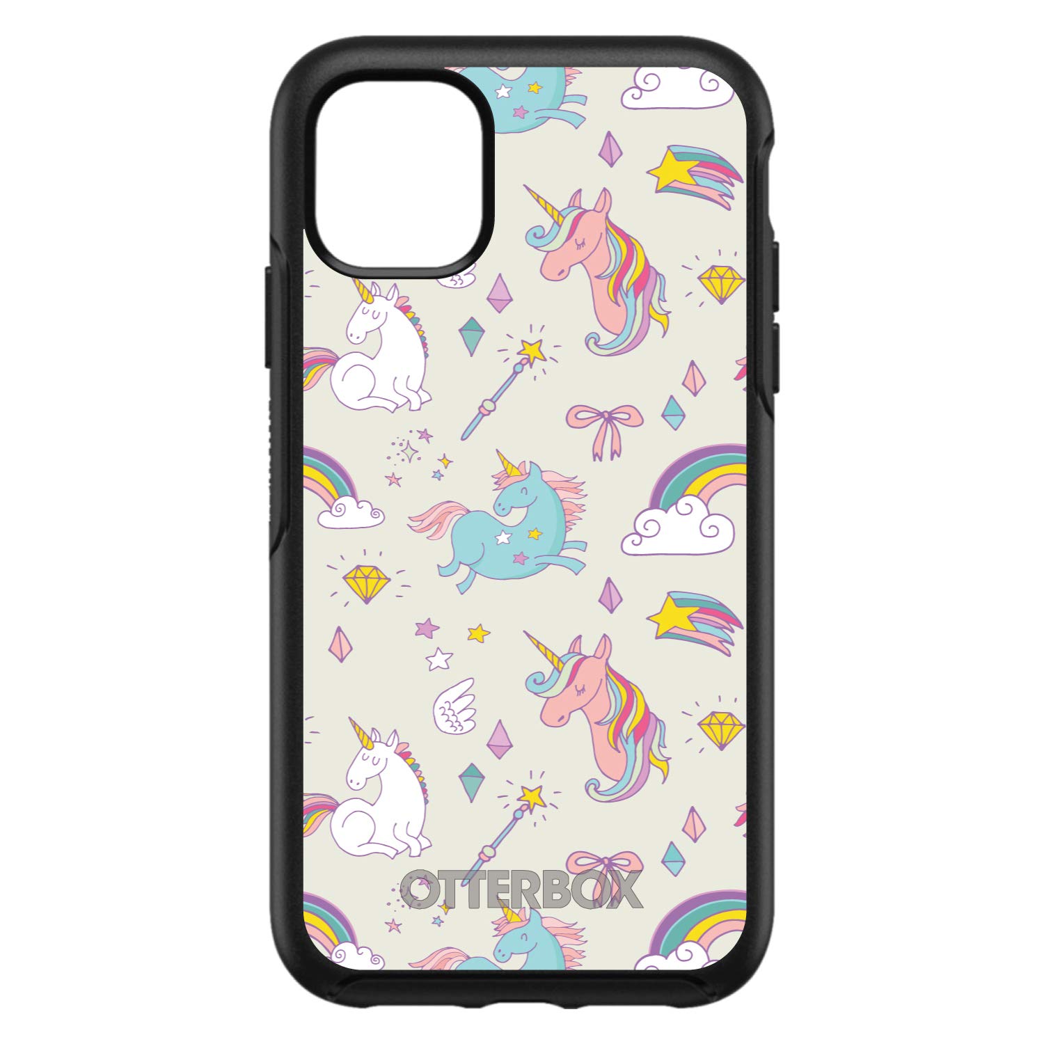 DistinctInk iPhone 11 Pro MAX Case (6.5 Inch) - Unicorn Rainbow Wand Design Beige Cover - OtterBox Symmetry Replacement - Durable Shockproof Protection - Perfect for Work, Travel & Everyday Use