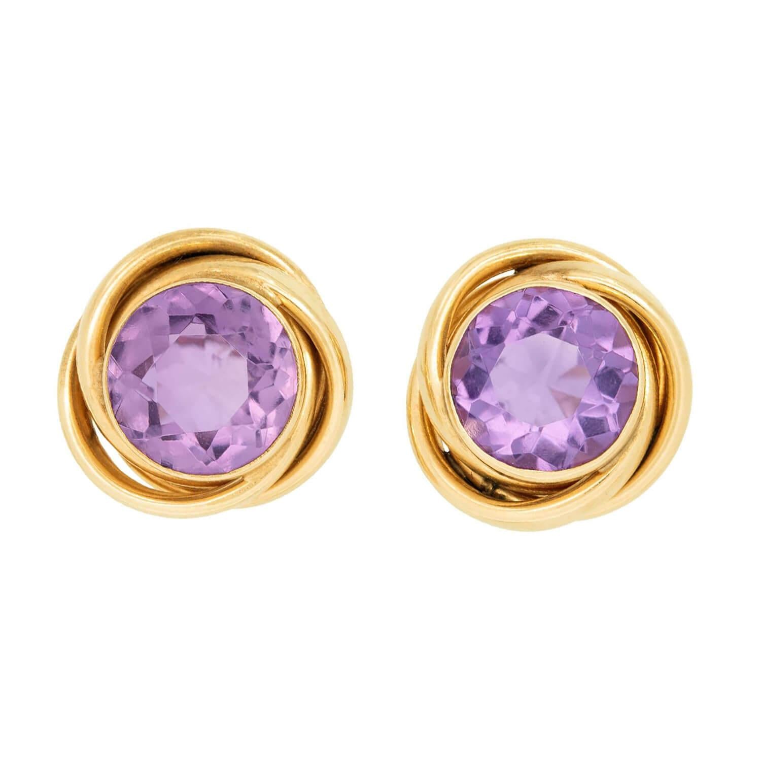 14K Gold Amethyst Knot Stud Earrings for Women - Elegant Purple Gemstone Jewelry for Wedding, Party & Everyday Wear