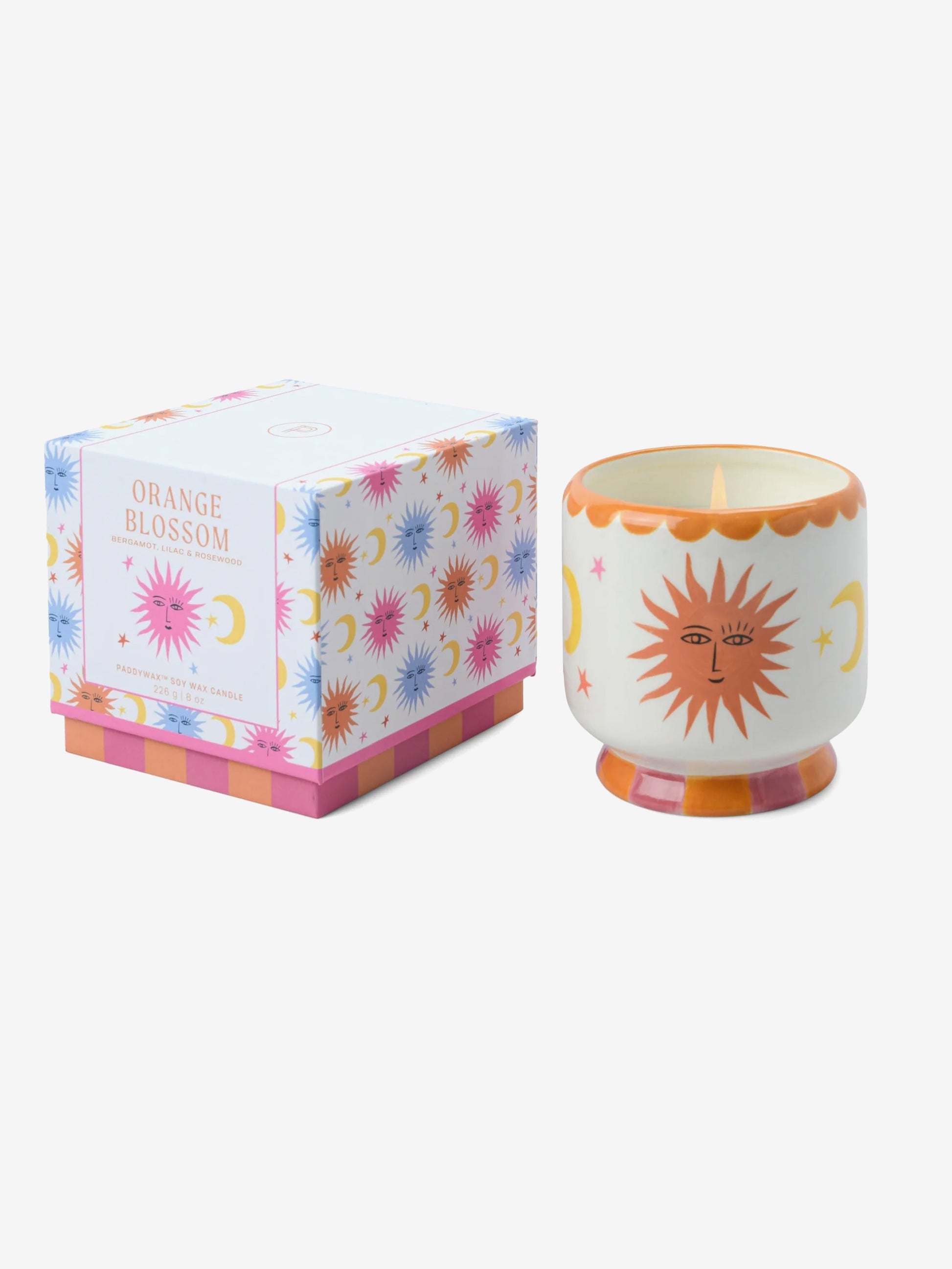Paddywax Adopo Sun Ceramic Candle - Orange Blossom Scented Soy Wax Candle for Home Decor, Relaxation & Aromatherapy - Perfect for Living Room, Bedroom & Bathroom
