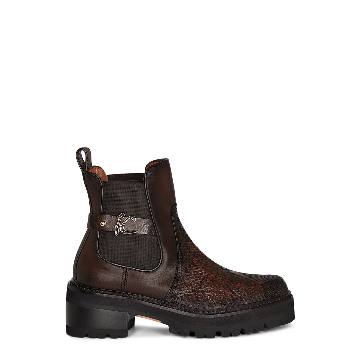 Franco Cuadra Women's Brown Casual Fashion Python Skin Combat Boots - 47WPBTS | Stylish & Comfortable for Everyday Wear, Outdoor Adventures & Fashion Outfits