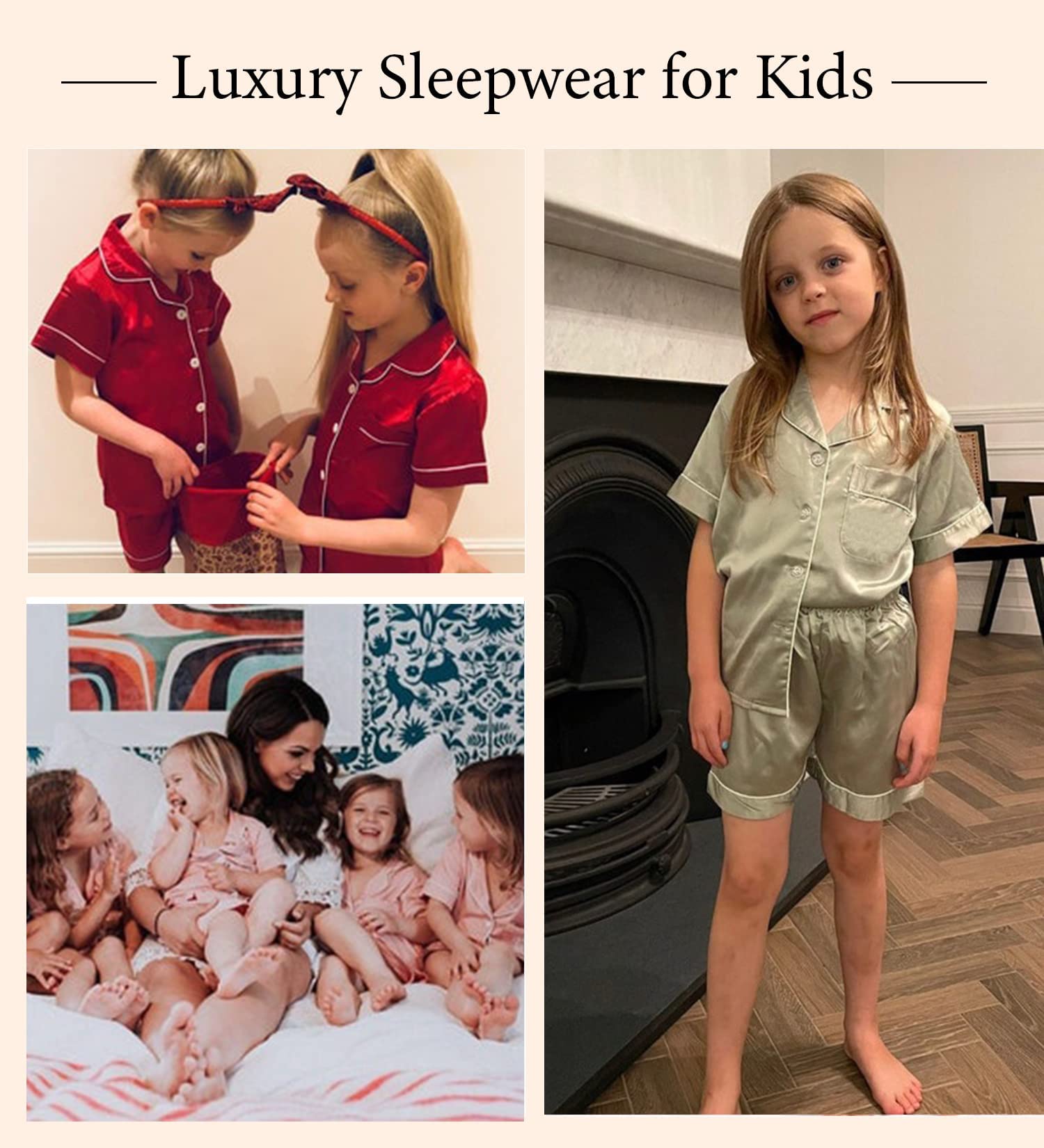 SWOMOG Kids Satin Pajama Set for Girls & Boys - Soft Button-Down Silk Pajamas with Short Sleeves, 2-Piece Nightwear & Lounge Outfit - Perfect for Sleepovers, Bedtime & Relaxing at Home