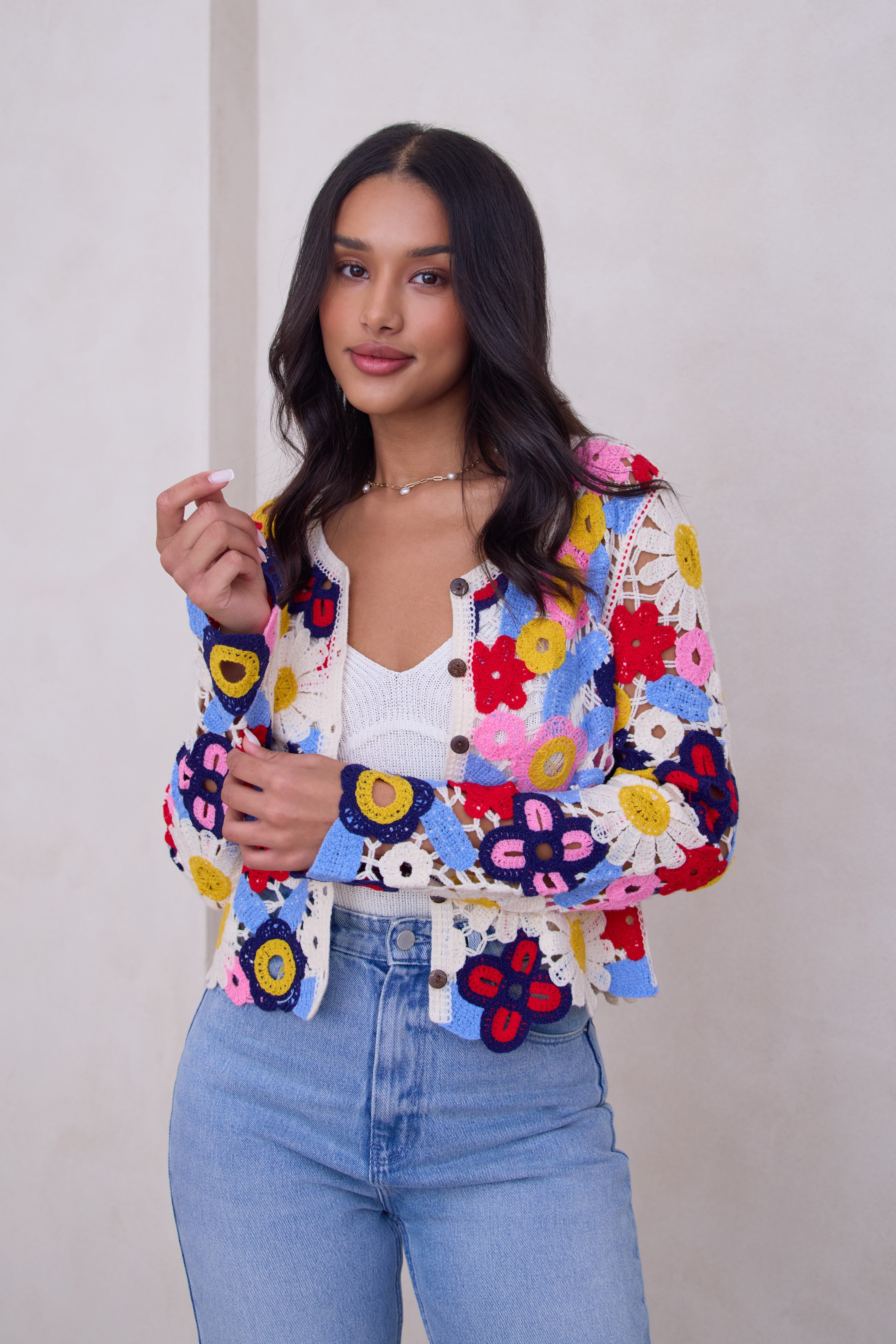 Elegant Floral Lace Crochet Cardigan for Women - Boho Chic Spring Summer Lightweight Cover-Up - Perfect for Beach Weddings, Date Nights & Layering Outfits