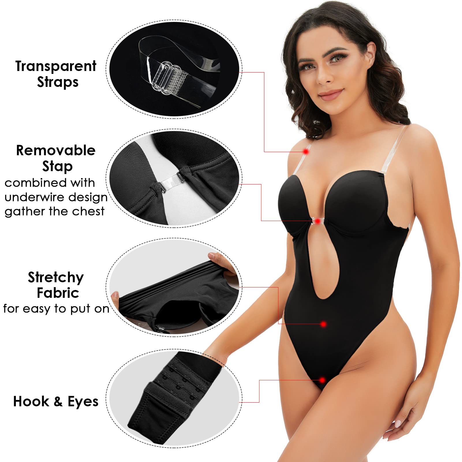 Aivtalk Women's Invisible Plunge Backless Bodysuit - Tummy Control Shapewear for Seamless Underwear & Sexy Outfits | Perfect for Dresses, Evening Wear & Special Occasions