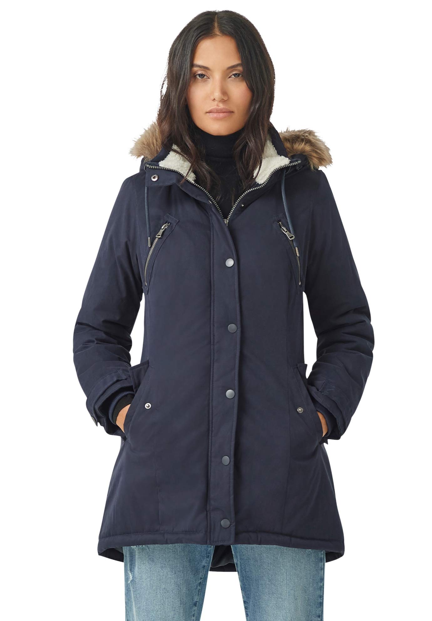 Ellos Women's Plus Size Modern A-Line Parka Coat - Waterproof Winter Jacket with Hood for Cold Weather, Fashionable Outerwear for Casual & Outdoor Activities