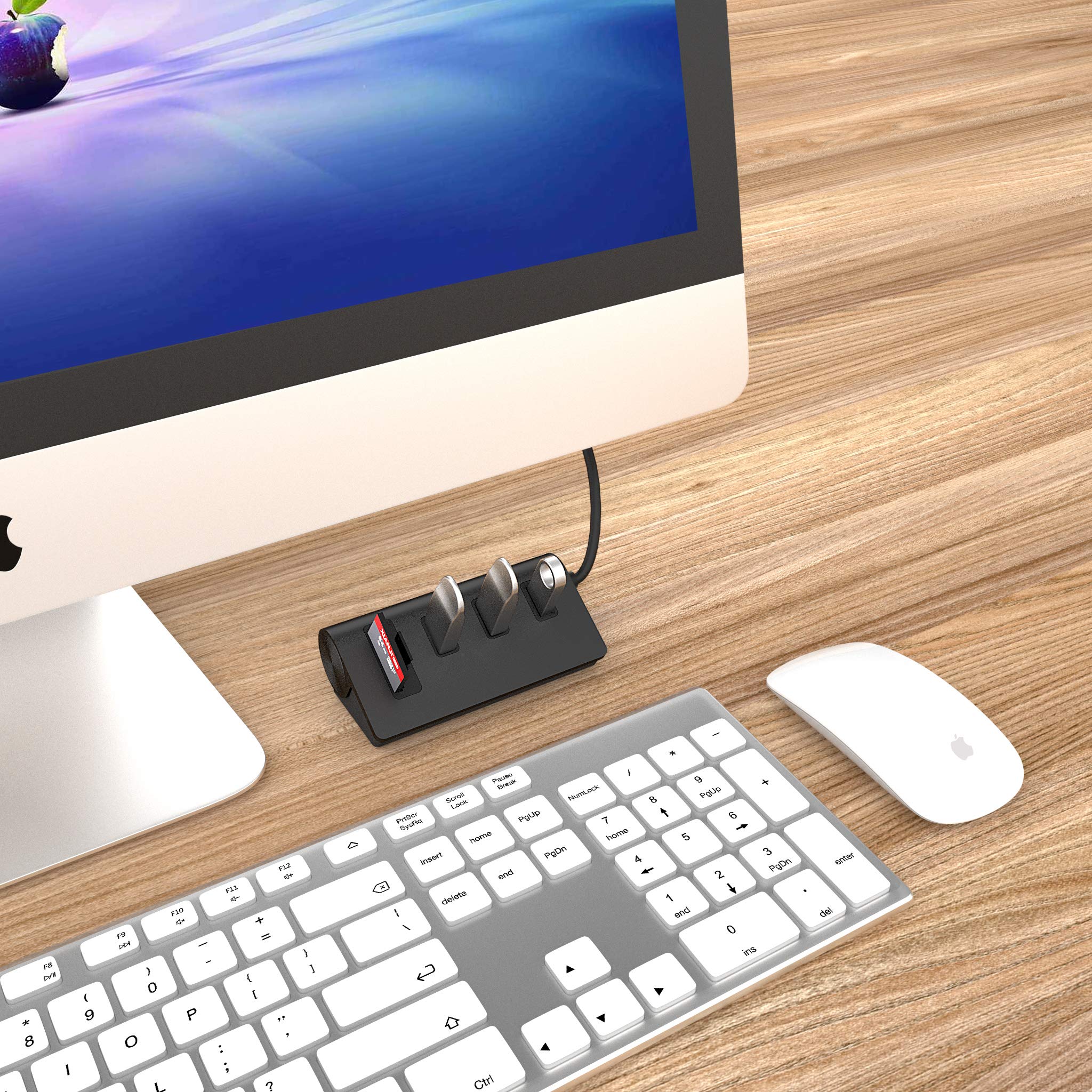 USB 3.0 Hub with 2-Slot Card Reader - 3-Port Aluminum USB Splitter for MacBook Pro/Air, iMac, PC & Laptop - High-Speed Data Transfer & Charging (Black) | Perfect for Home Office, Gaming Setup & Travel Accessories