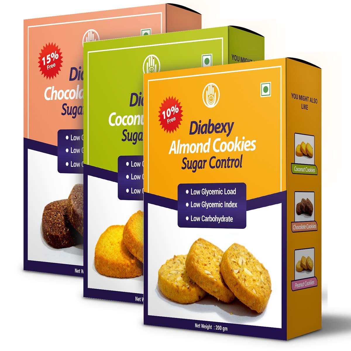 Diabexy Sugar Control Snacks for Diabetes - Almond, Nut & Chocolate Flavor, 200g Each (Pack of 3) | Healthy Low Sugar Snacks for Diabetics, Keto Diet & Weight Management