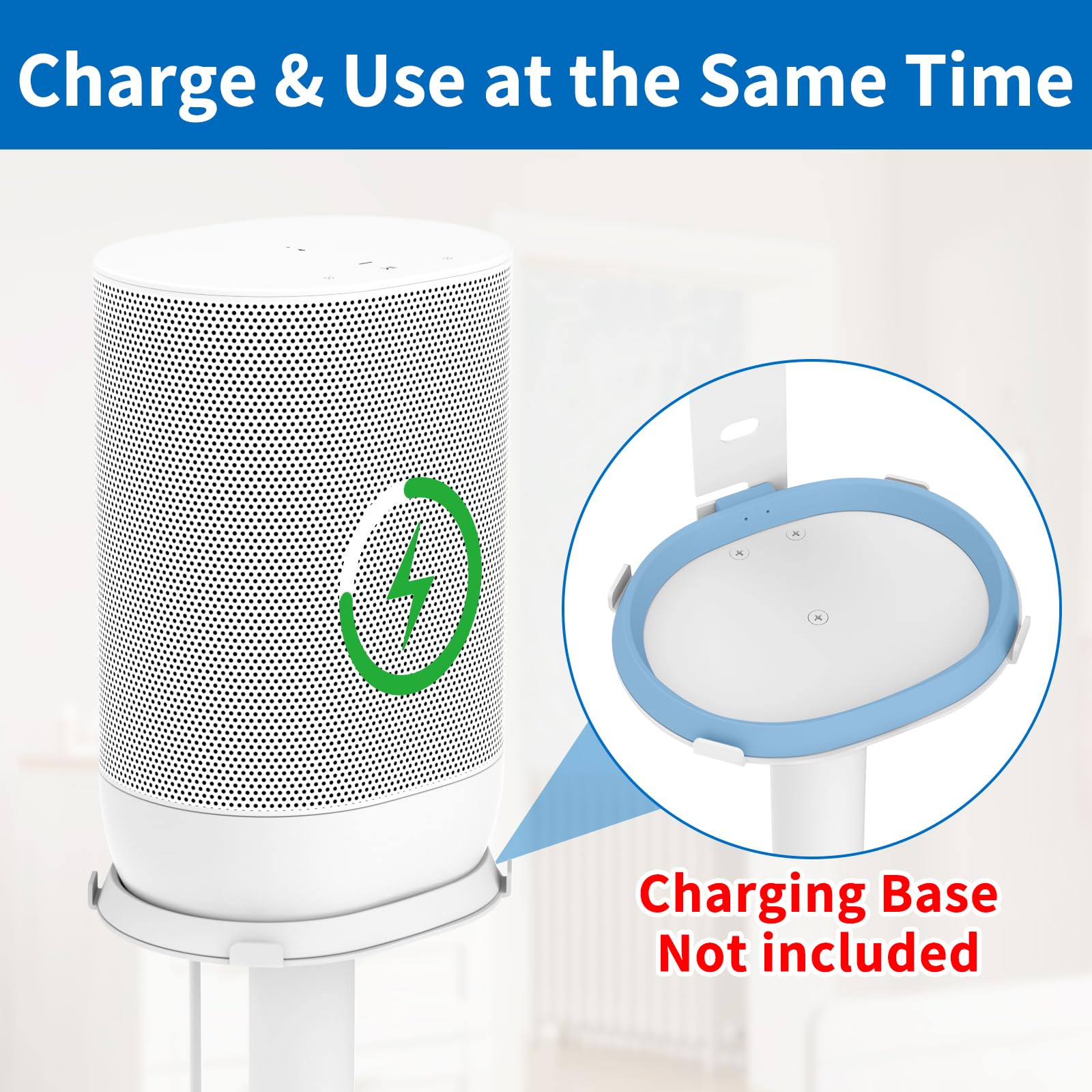 Heavy Duty Speaker Stand for Sonos Move & Move 2 - Adjustable Floor Stand with Cable Management Clips | Easy Installation White Speaker Holder | Perfect for Home Theater, Outdoor Parties & Music Studios