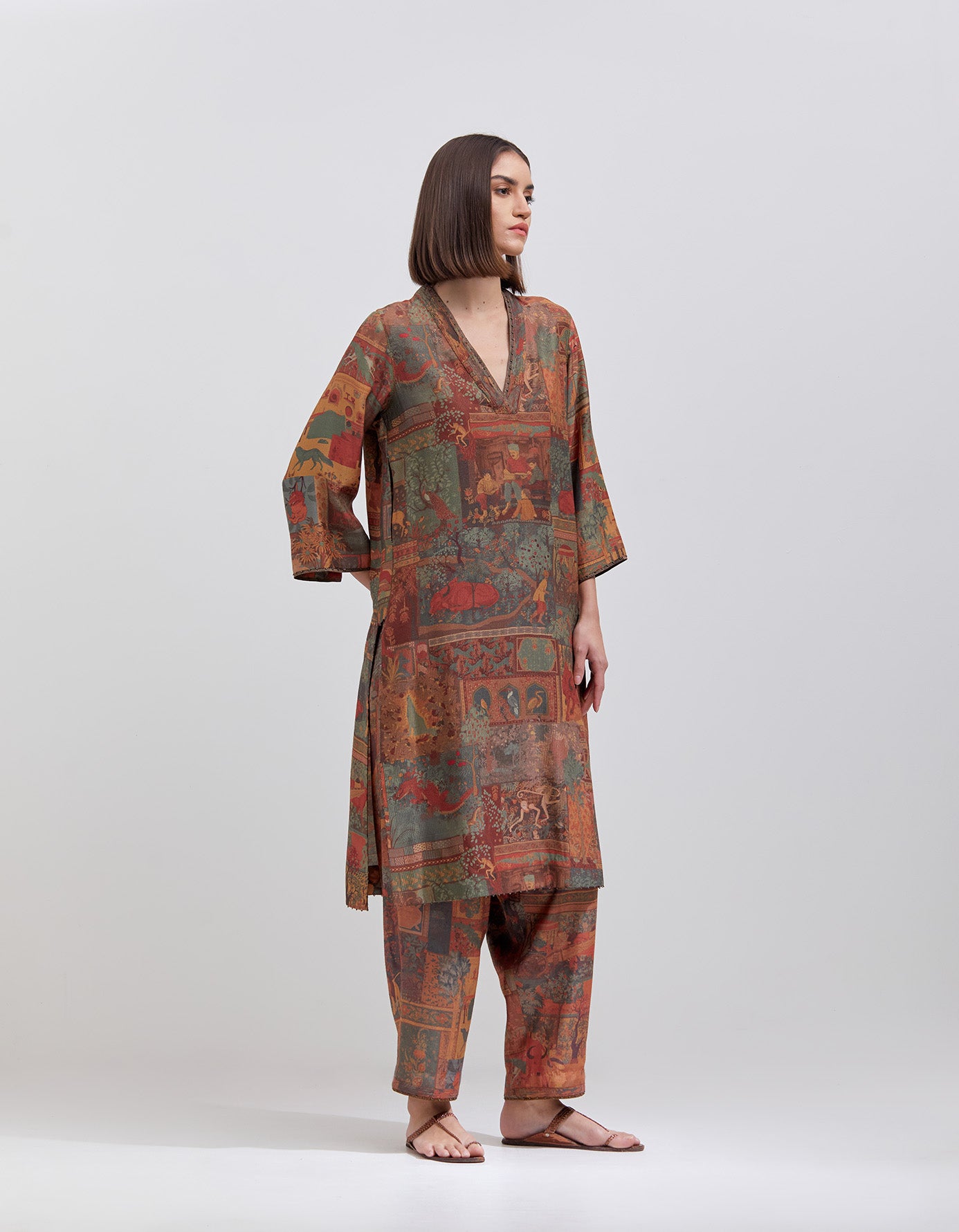 Aisha Salwar Kameez - Muga Silk Satin Fabric in Terracotta Color - Elegant Indian Ethnic Wear for Festivals, Weddings & Special Occasions