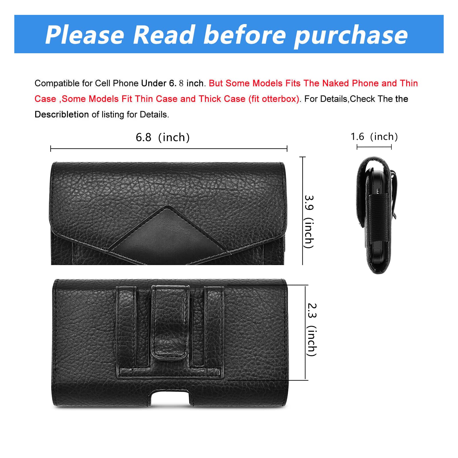 Leather Phone Holster Belt Loop Pouch for iPhone 14 13 12 Pro Max & Samsung Galaxy - Black Men's Waist Wallet Holder for Carrying Smartphones - Perfect for Outdoor Work, Hiking, and Hands-Free Convenience