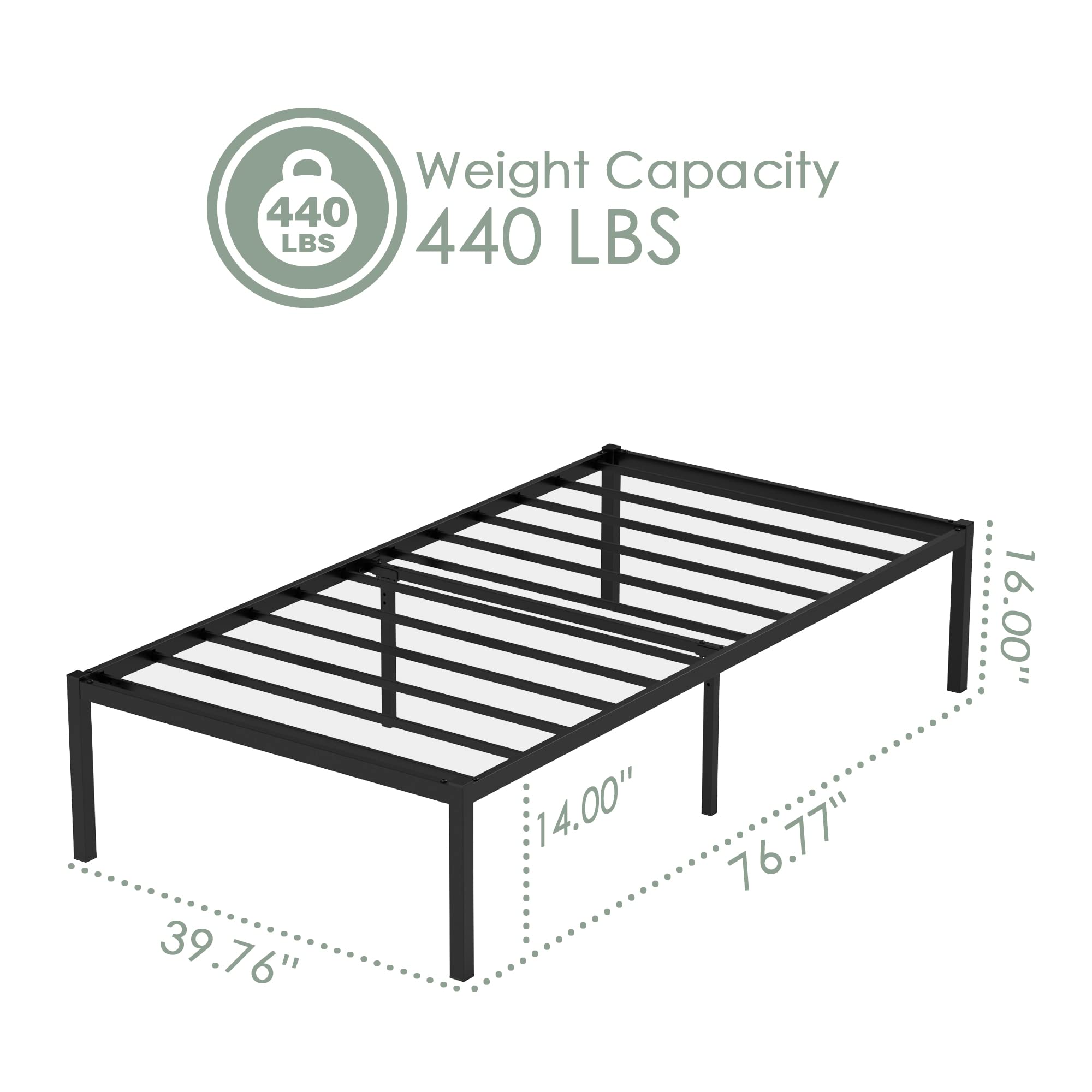Weehom 16 Inch Twin Metal Bed Frame - Heavy Duty Steel Platform with Slat Support, No Box Spring Needed, Under Bed Storage Space, Easy Assembly, Black - Perfect for Kids Rooms, Guest Beds & Small Spaces