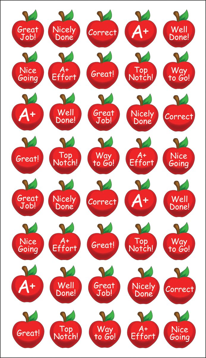 Sticko Apple Reward Stickers 52-01150 - Fun & Colorful Classroom Incentives for Teachers & Students | Perfect for School, Homework Charts & Behavior Rewards