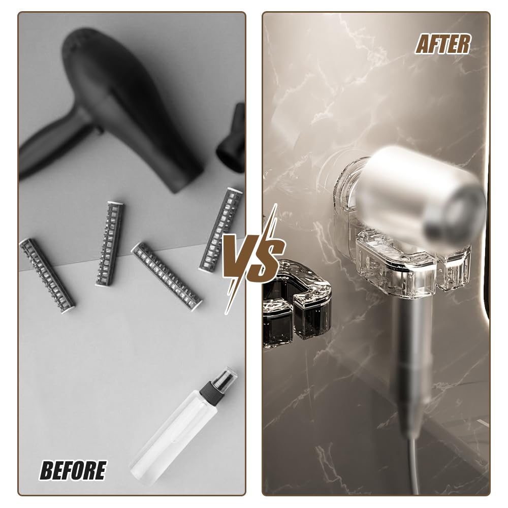 2025 Upgraded Rotating Hair Dryer Rack - Punch-Free Wall Mount Organizer for Hair Dryers & Straighteners | Transparent Silver Styling Tool Holder | Perfect for Bathroom, Salon & Home Organization