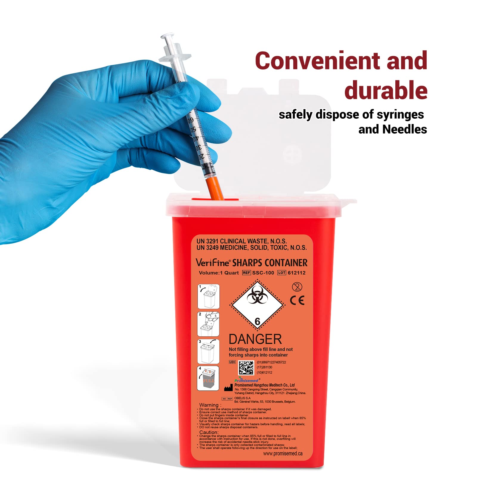 1 Quart Sharps Container for Needles - 3 Pack Biohazard Disposal Box | Travel Size, Leak-Proof & FDA Approved | Safe Needle Disposal for Home, Clinic & Travel Use