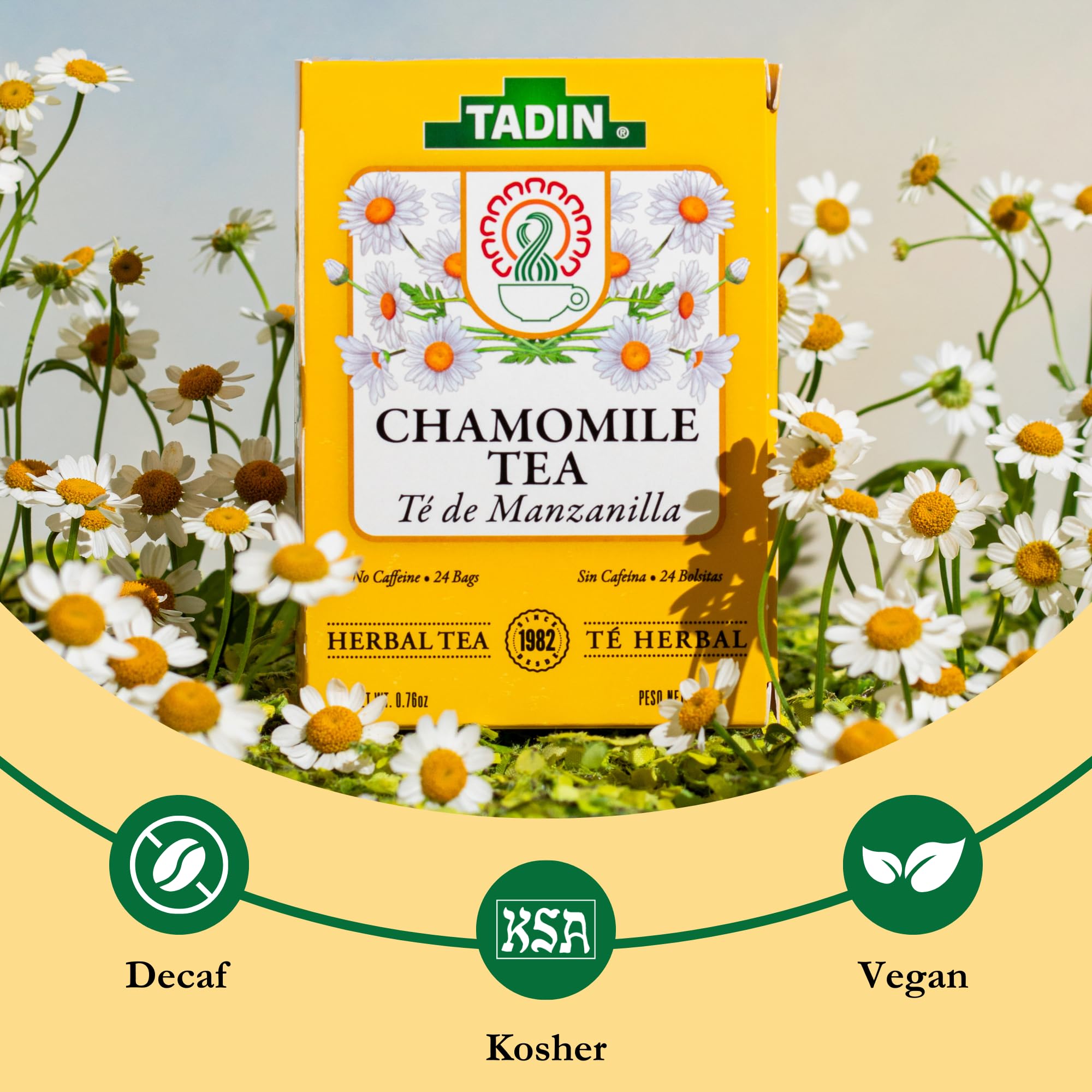 Organic Chamomile Herbal Tea Bags - Caffeine Free, Individually Wrapped (24 Bags/Box, 6-Pack) - Perfect for Relaxation, Stress Relief & Bedtime