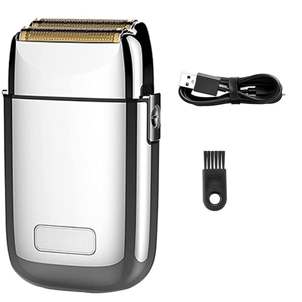 Premium Electric Razor for Men - Full Metal Rechargeable Shaver for Beard, Hair & Bald Head - Professional Grooming with Finishing Fades - Silvery with Box (Ideal for Travel, Home & Salon Use)