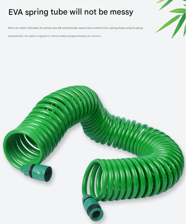 10m Retractable Spring Garden Hose with 5 Function Spray Gun - EVA Burst Proof Watering Hose for Car Washing, Lawn Care & Outdoor Cleaning - Flexible Expandable Hose for Yard, Patio & Home Use