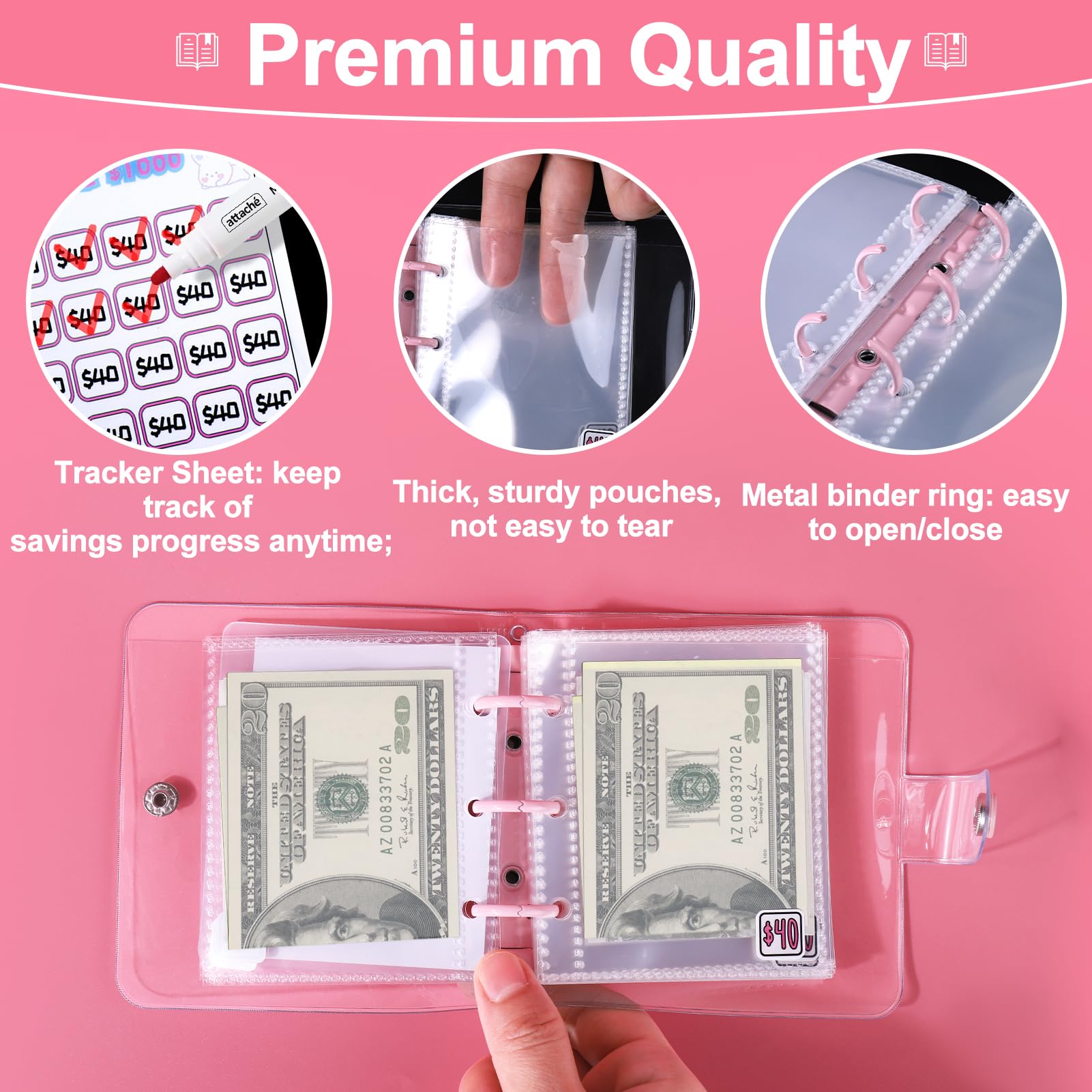 AIERSA 1000 Savings Challenge Mini Binder with Cash Envelopes - Portable Money Saving Budget Organizer for Cash Stuffing | Reusable Cute Style Budget Book | Perfect for Personal Finance, Envelope System & Savings Goals